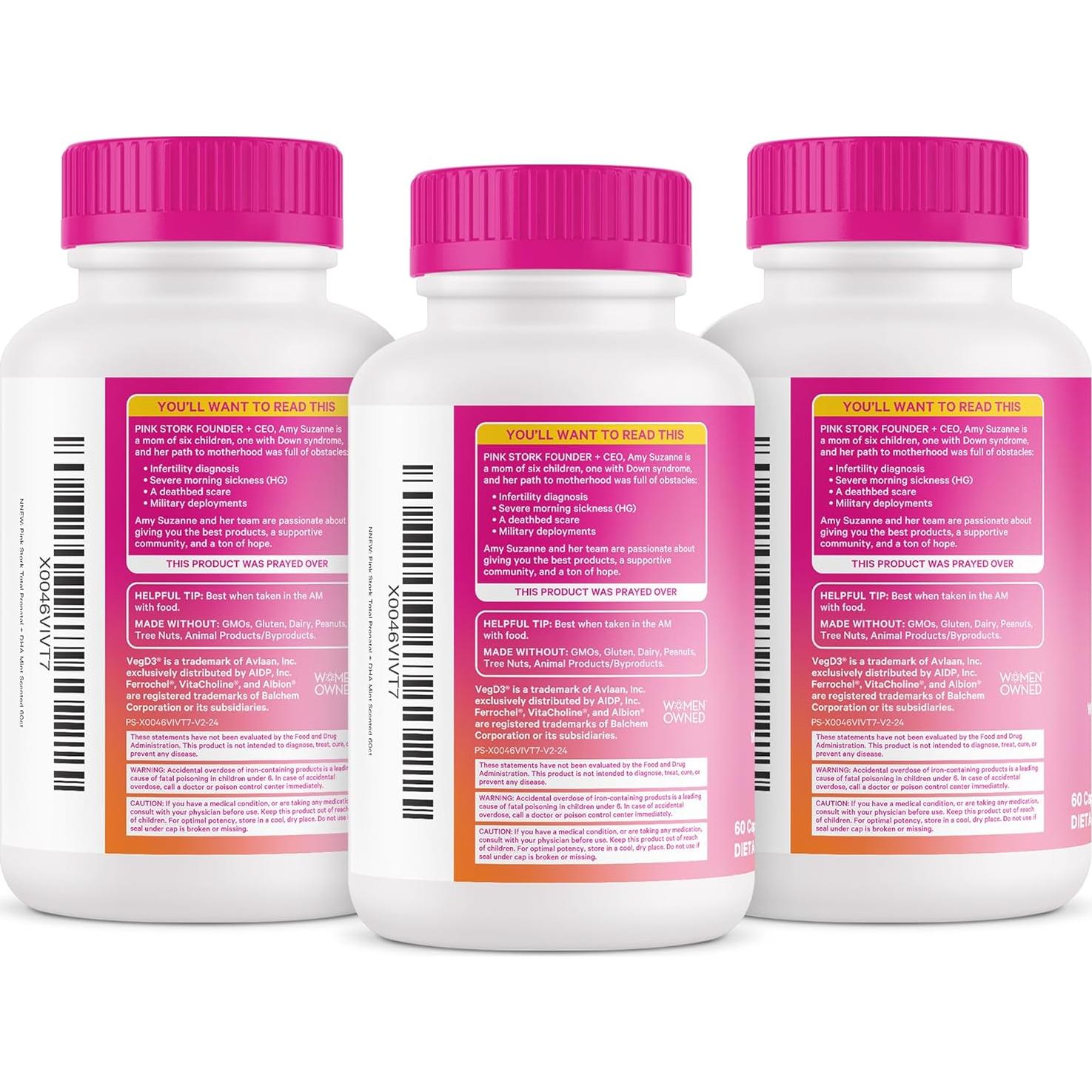 Vitaminas Prenatales Totales Pink Stork con DHA y Folato - 180 Cápsulas