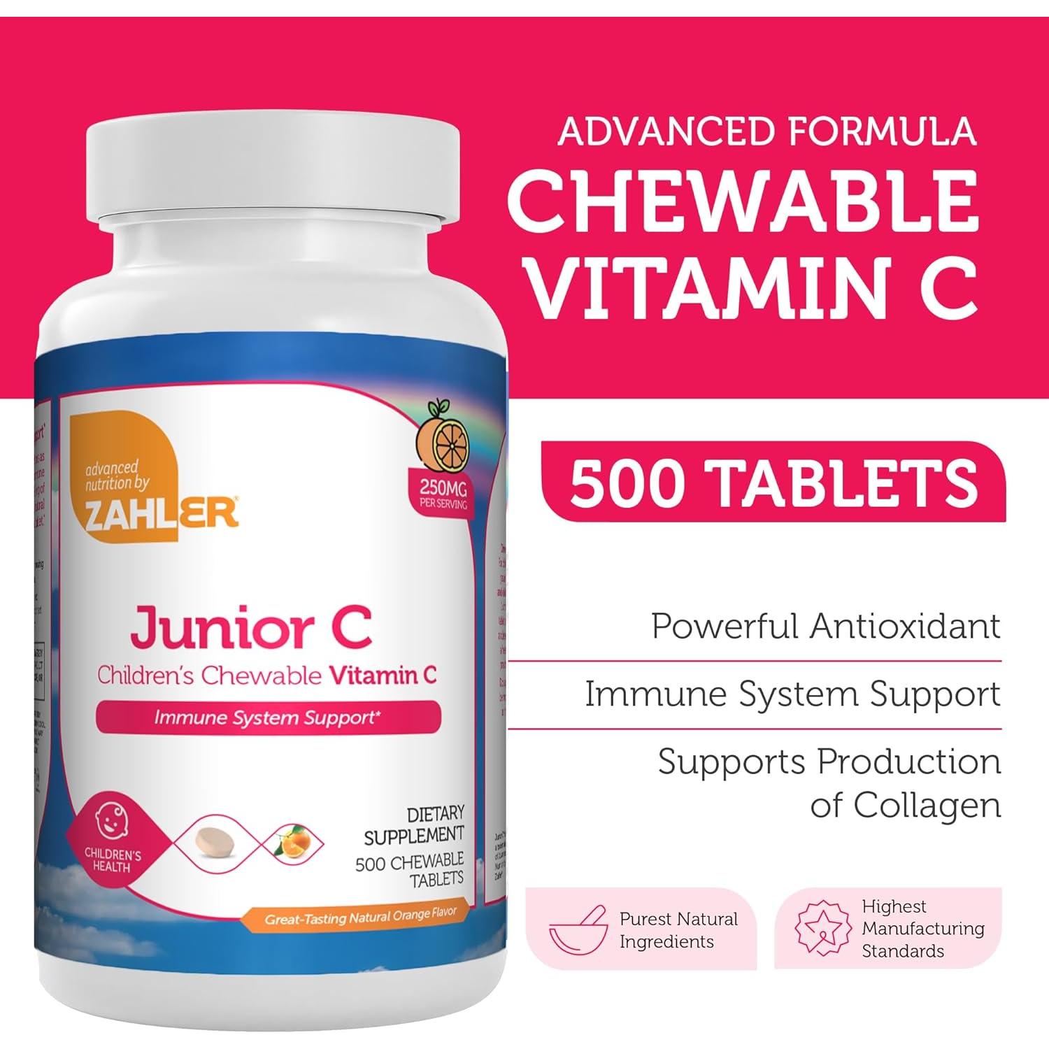 Tabletas Masticables de Vitamina C Zahler Junior C 500 Unidades