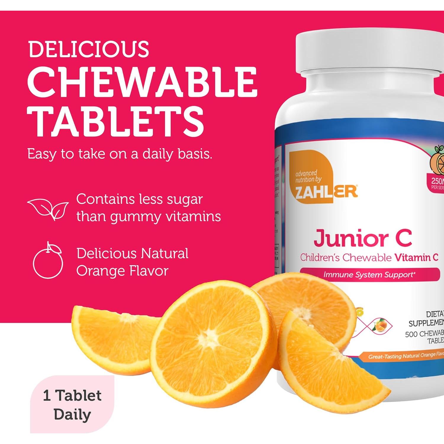Tabletas Masticables de Vitamina C Zahler Junior C 500 Unidades