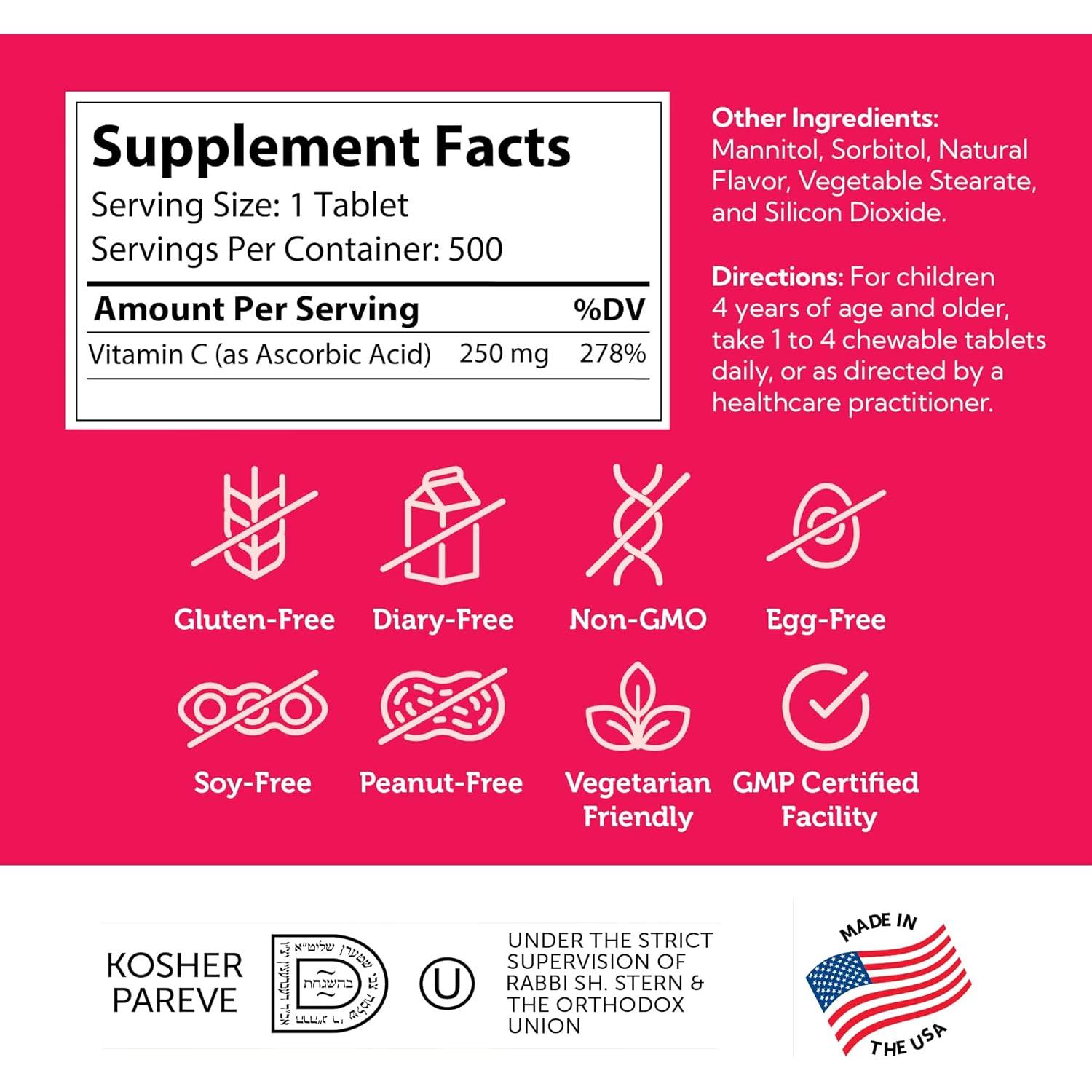 Tabletas Masticables de Vitamina C Zahler Junior C 500 Unidades