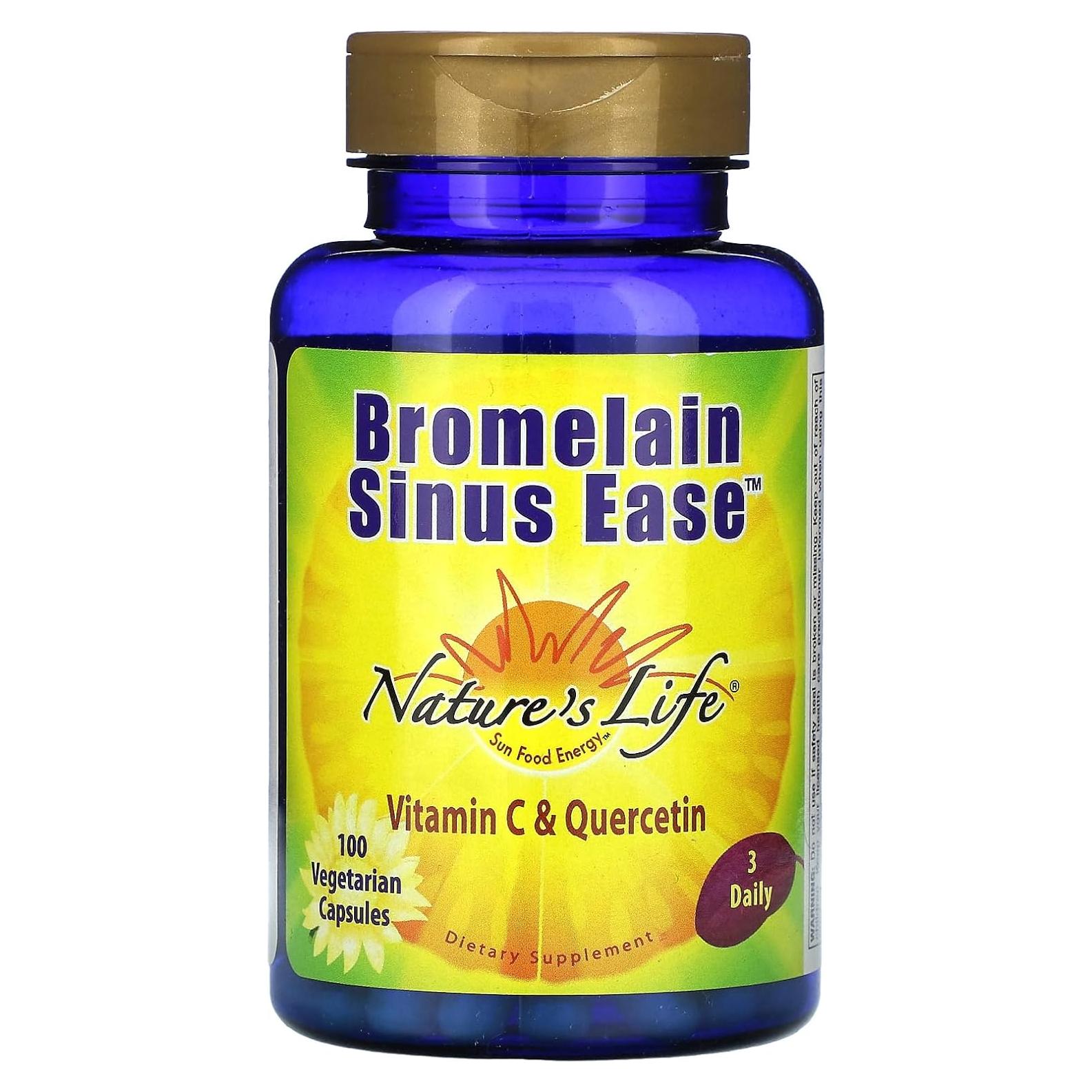 Bromelina Sinus Ease Nature's Life 1200mg + Vitamina C 100 Cápsulas