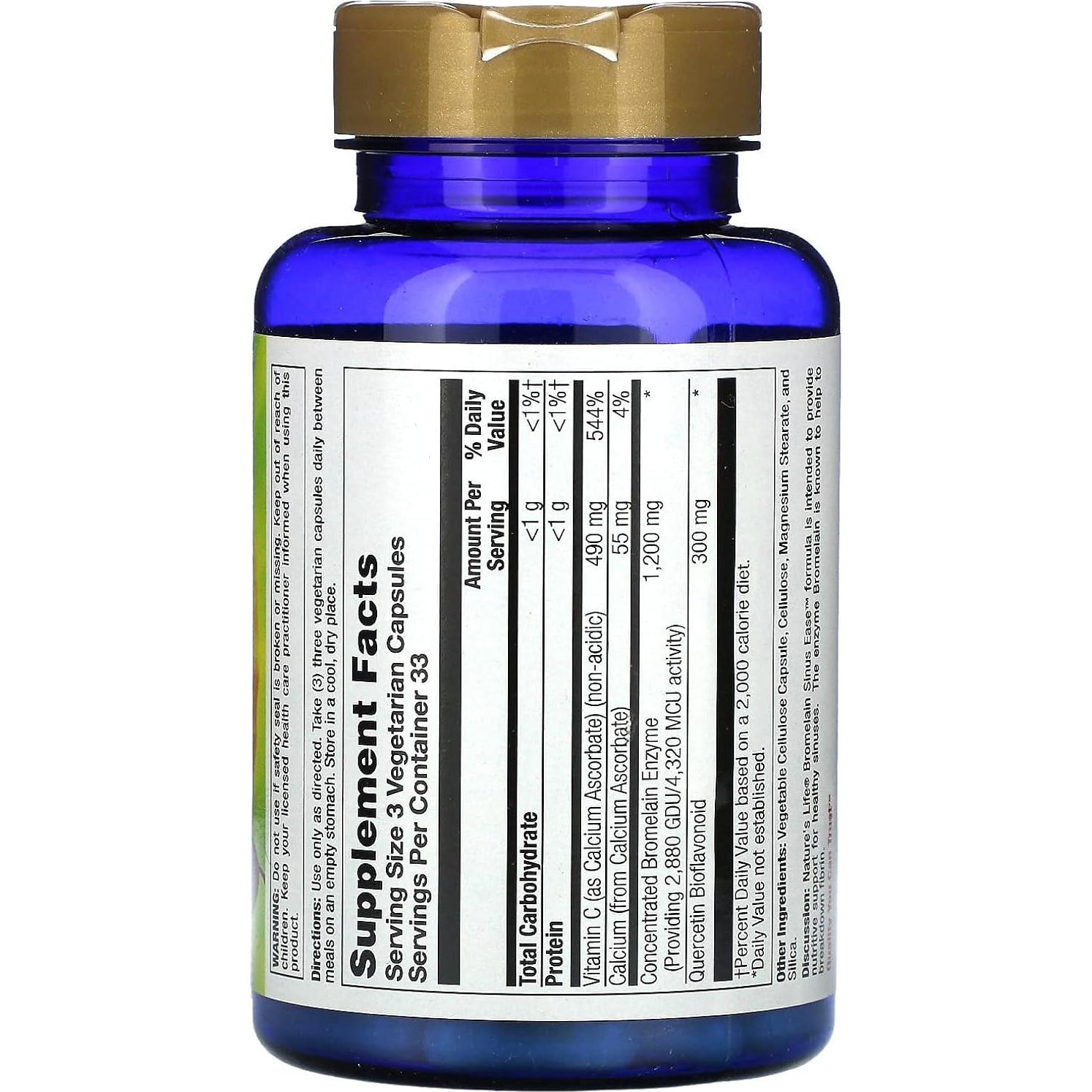 Bromelina Sinus Ease Nature's Life 1200mg + Vitamina C 100 Cápsulas