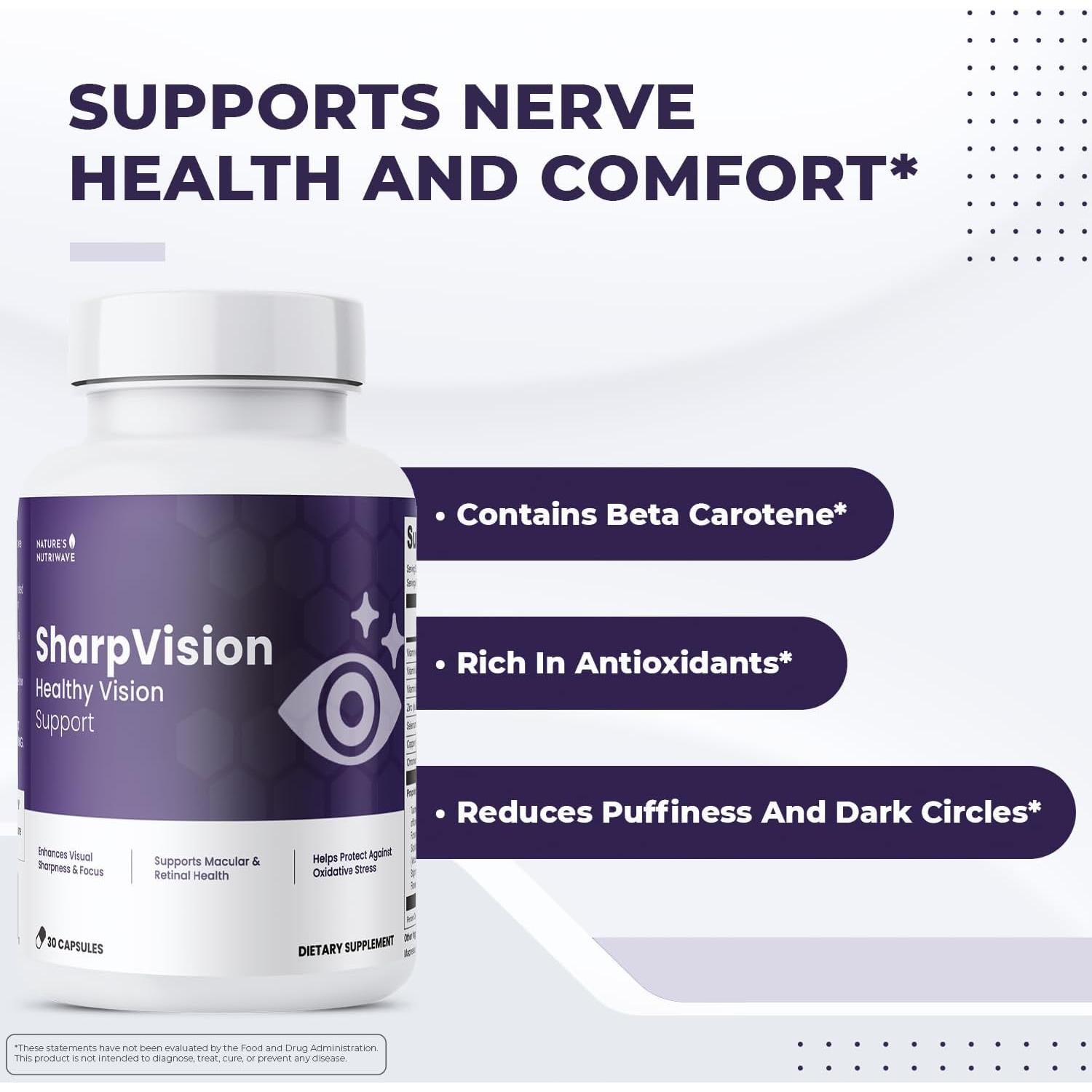 Suplemento Natural SharpVision con Vitamina A, C, E, Zinc - 30 Cápsulas