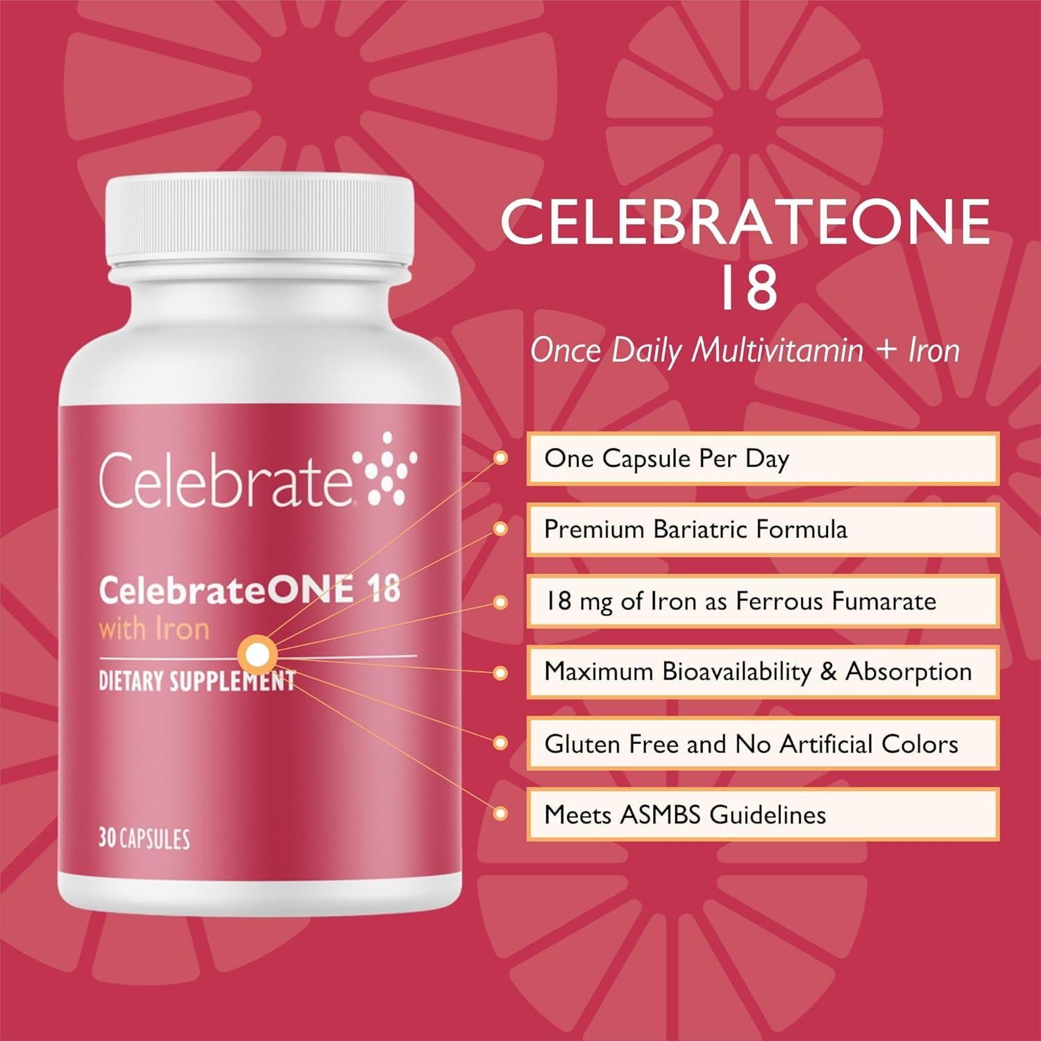 Multivitamínico Bariátrico CelebrateONE 18mg Hierro - 30 Cápsulas