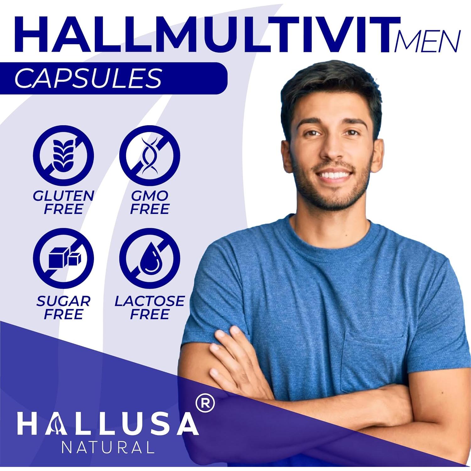 Multivitamina HallMulvit Hombres - 60 Cápsulas, Energía y Salud