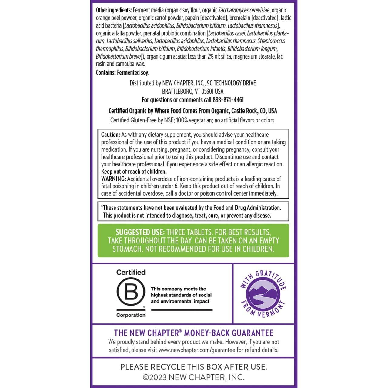 Multivitamínico Prenatal New Chapter 96 Tabletas Orgánicas