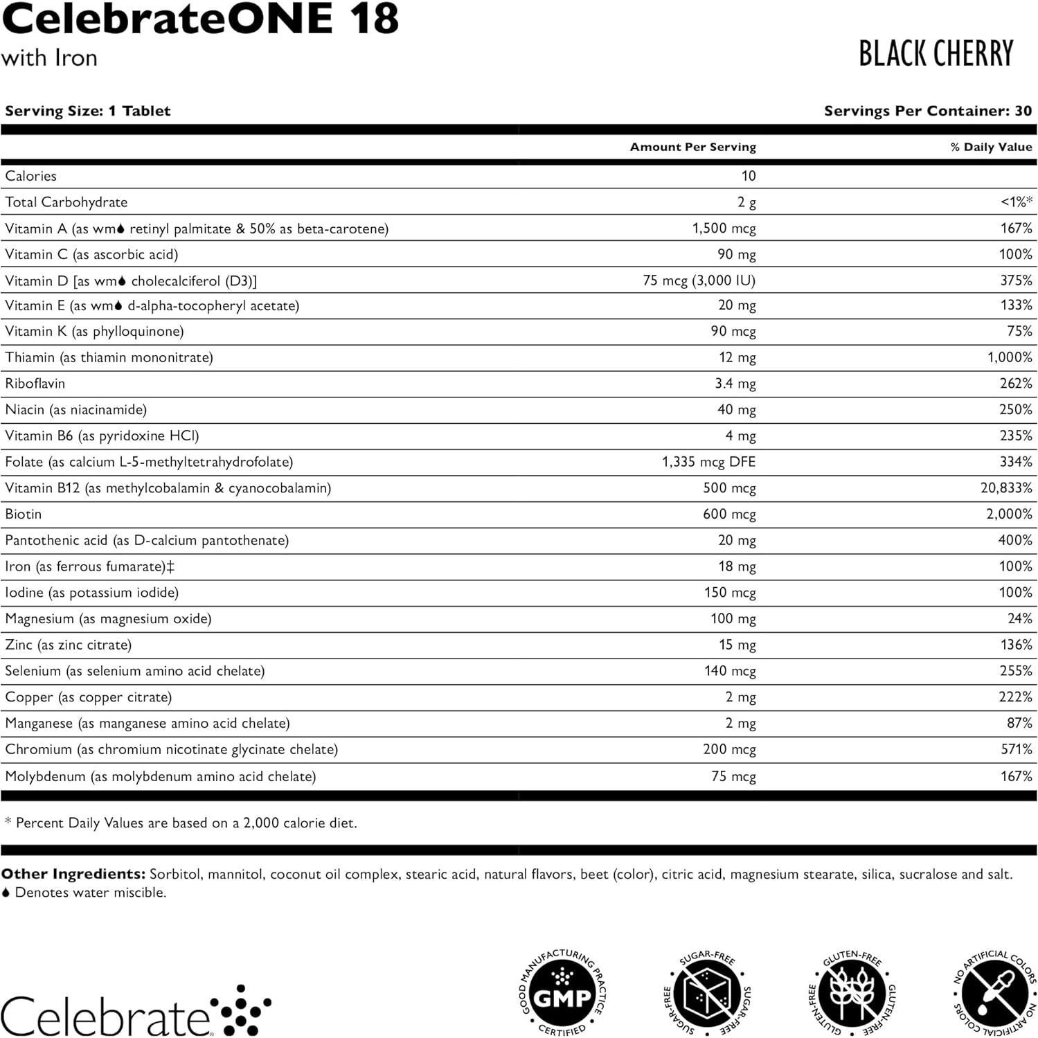 Celebrate Vitamins CelebrateONE 18 Masticables 30 Tabletas Hierro 18mg