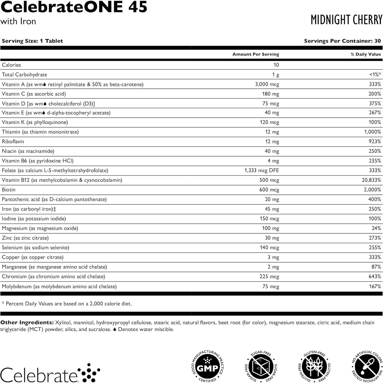 Celebrate Vitamins CelebrateONE 30 Masticables Cereza 45mg Hierro