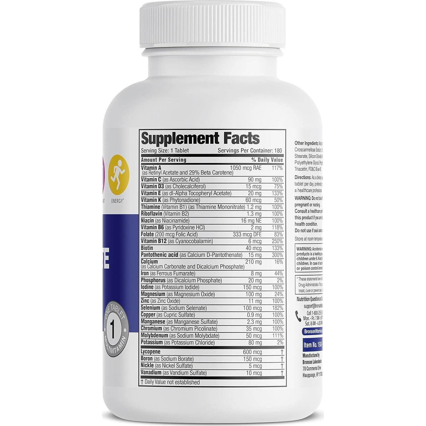 Multivitamínico Completo Bronson para Hombres Activos 180 Tabletas