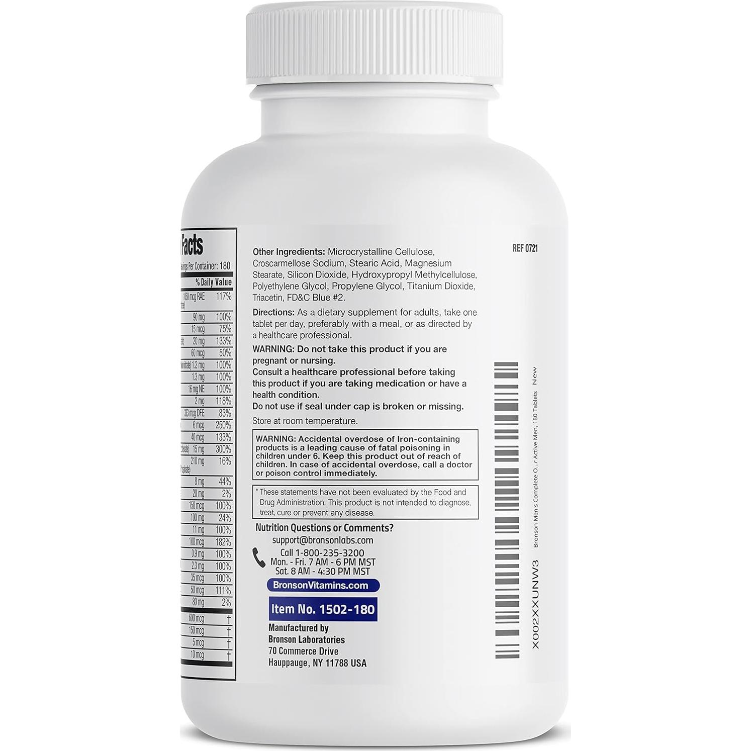 Multivitamínico Completo Bronson para Hombres Activos 180 Tabletas