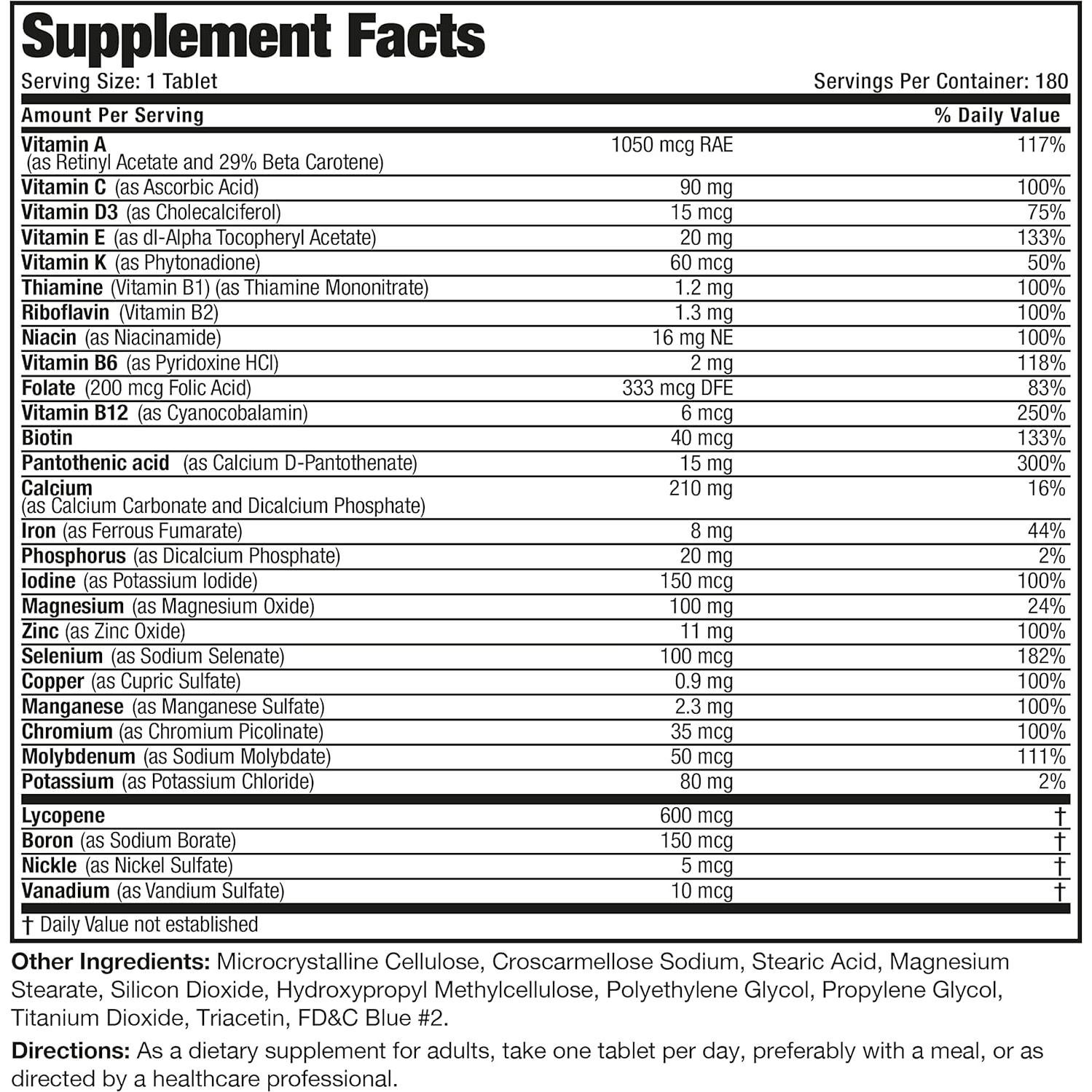 Multivitamínico Completo Bronson para Hombres Activos 180 Tabletas