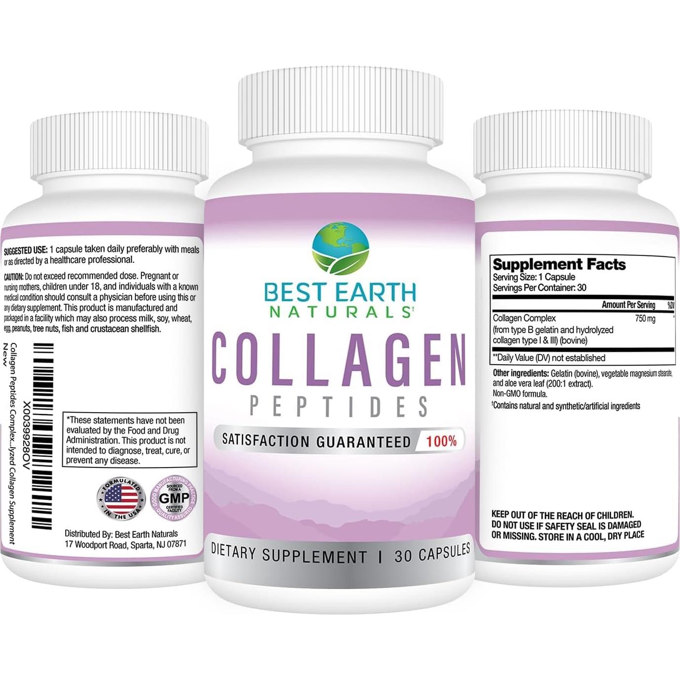 Colágeno Hidrolizado Tipo I y III Mejores Naturales 30 Cápsulas