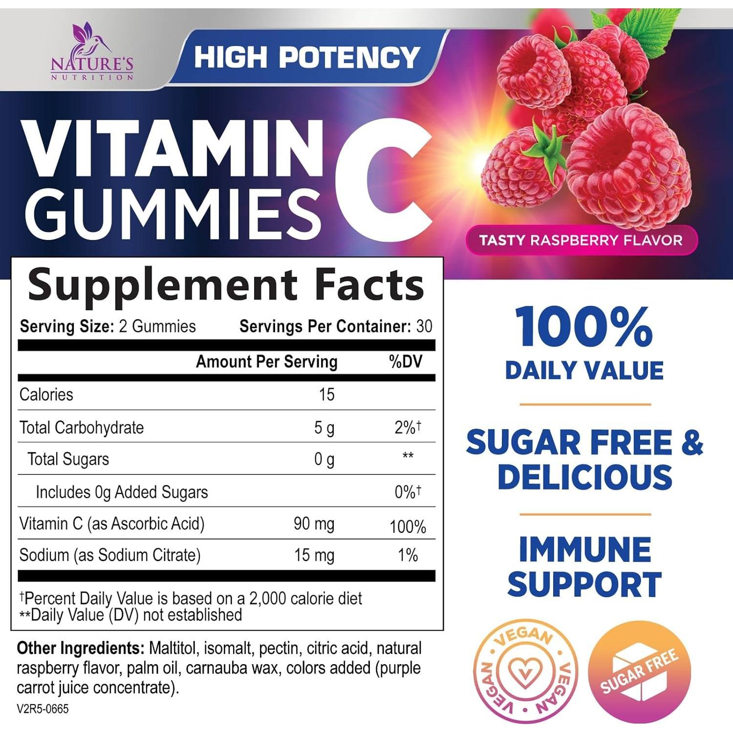 Gomitas de Vitamina C Sin Azúcar Nature's Nutrition 60 Unidades