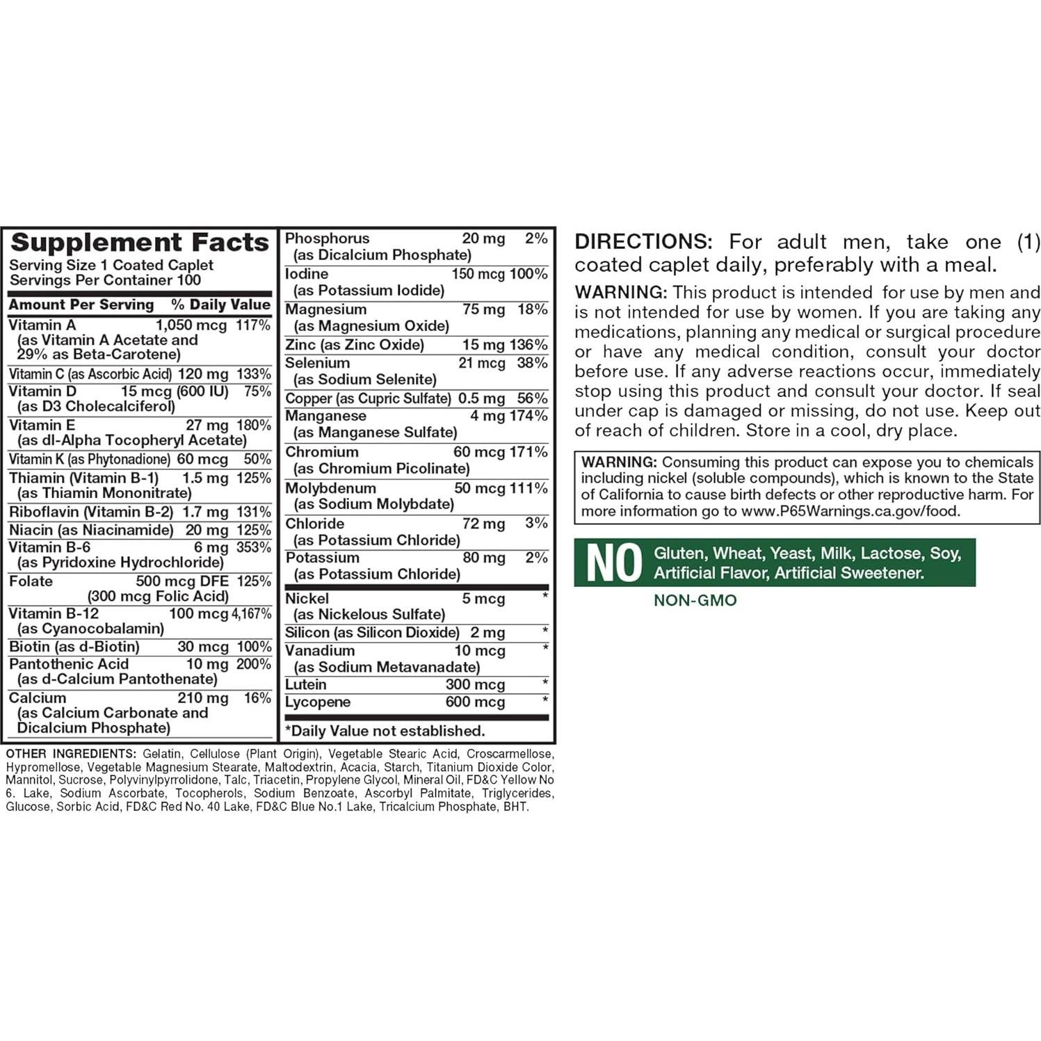 Multivitamina para hombres 50+ Nature's Truth | 100 tabletas | Sin OGM y gluten