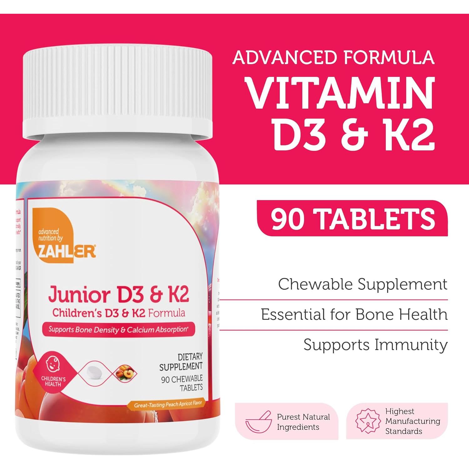 Tabletas Masticables Vitamina D3 + K2 Zahler 90 Unidades