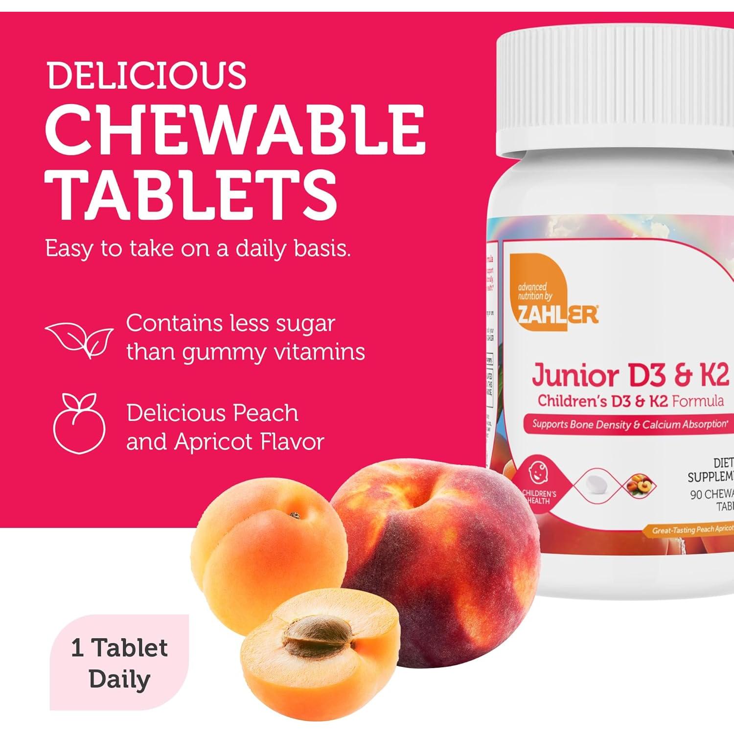 Tabletas Masticables Vitamina D3 + K2 Zahler 90 Unidades