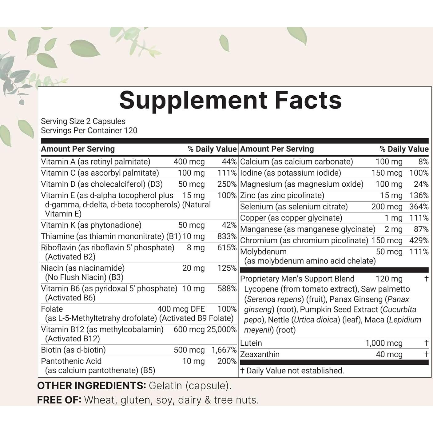 Multivitamina Metilada Pura Micro Ingredients 240 Cápsulas Hombres