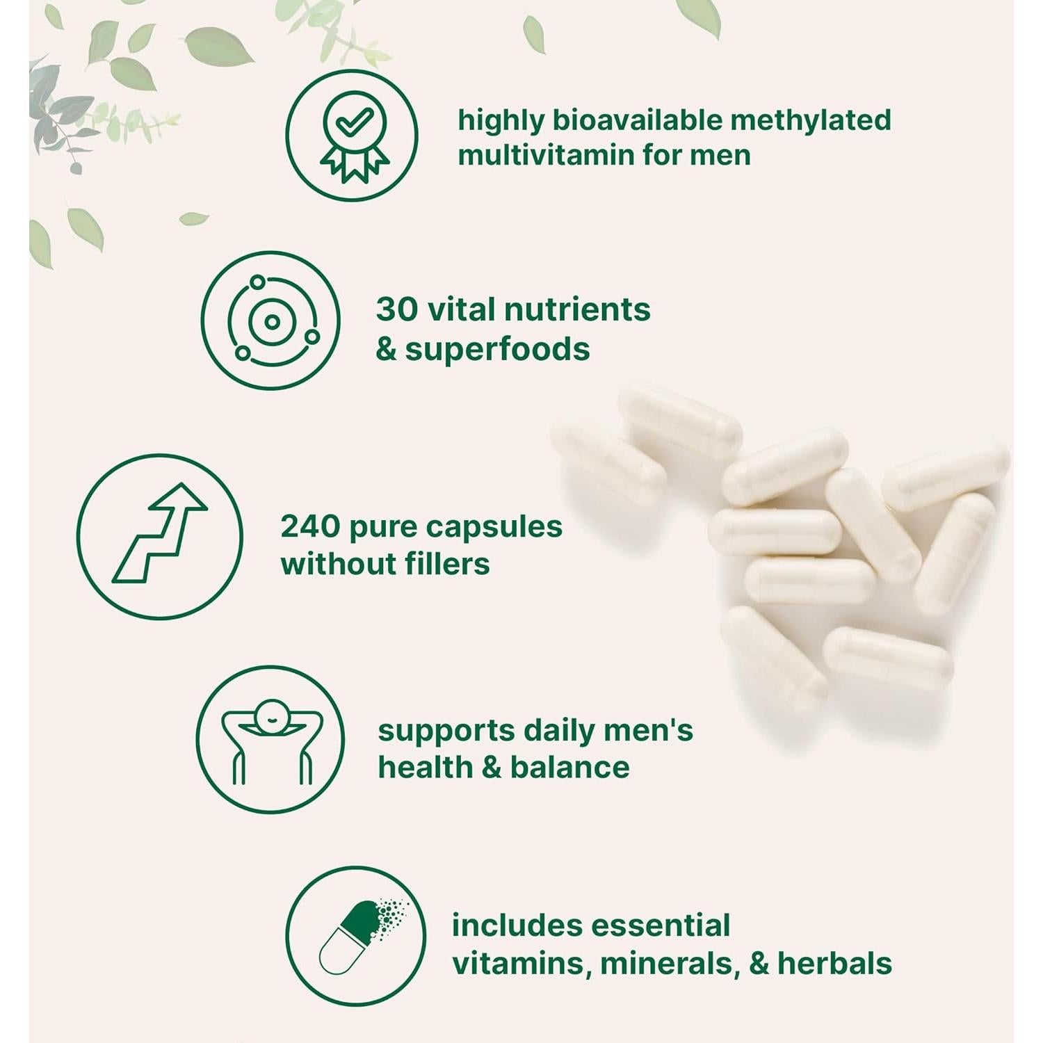 Multivitamina Metilada Pura Micro Ingredients 240 Cápsulas Hombres