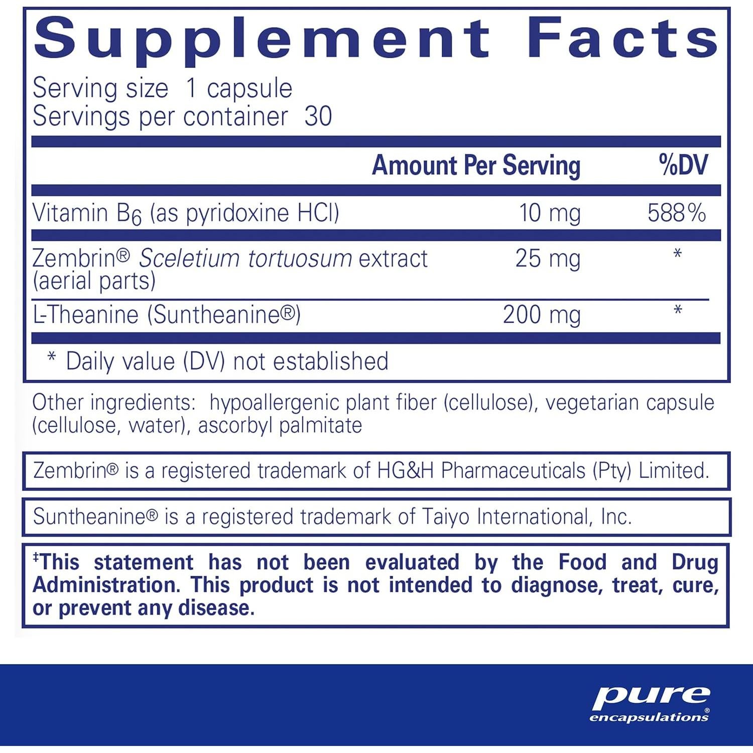 Suplemento Rapid Calm Pure Encapsulations - 30 Cápsulas Veganas