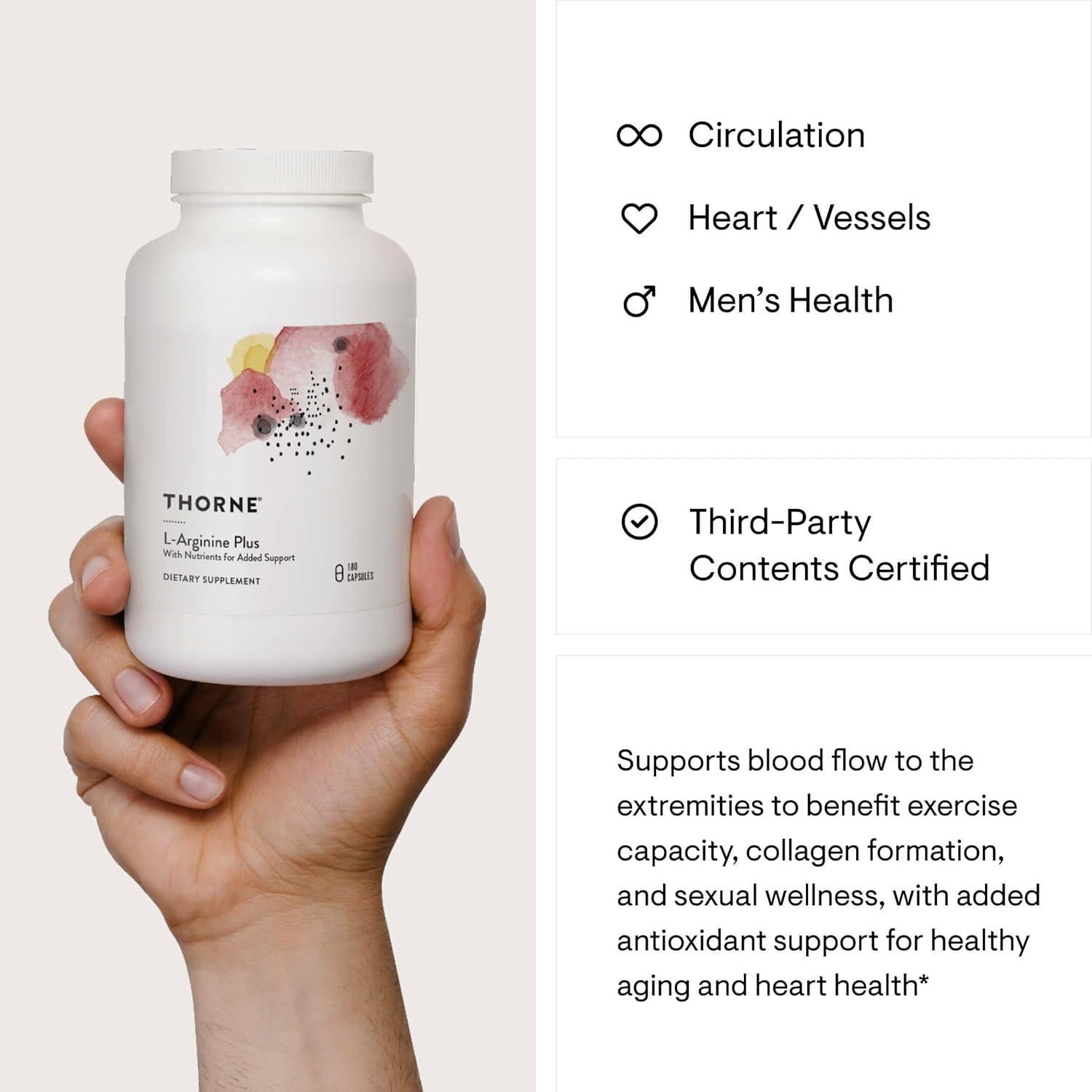 Suplemento L-Arginina Plus Thorne - 180 Cápsulas para Función Cardíaca