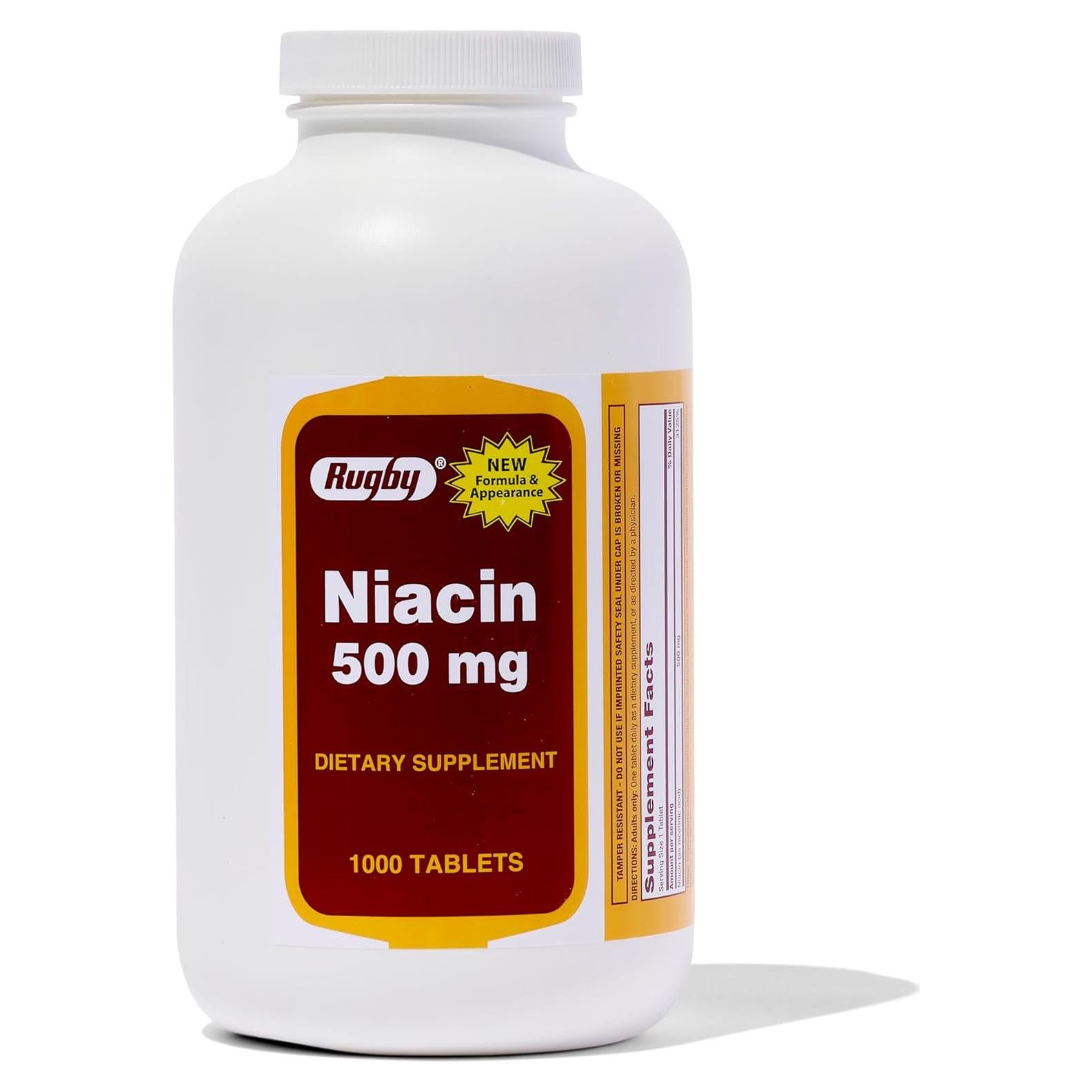 Suplemento de Niacina 500mg Rugby - 1000 Tabletas