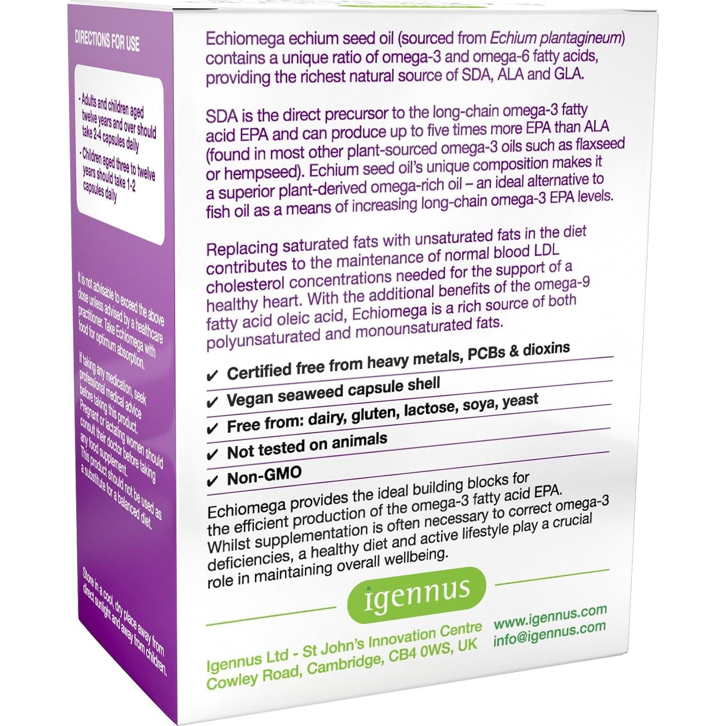 Echiomega Suplemento Vegano Omega 3 6 9 500 mg 60 Cápsulas