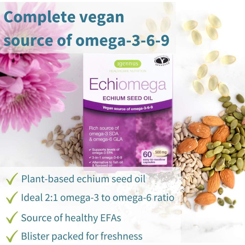 Echiomega Suplemento Vegano Omega 3 6 9 500 mg 60 Cápsulas