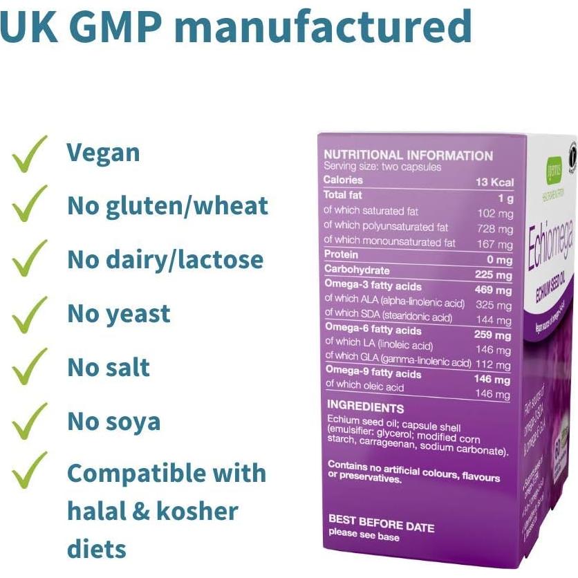 Echiomega Suplemento Vegano Omega 3 6 9 500 mg 60 Cápsulas