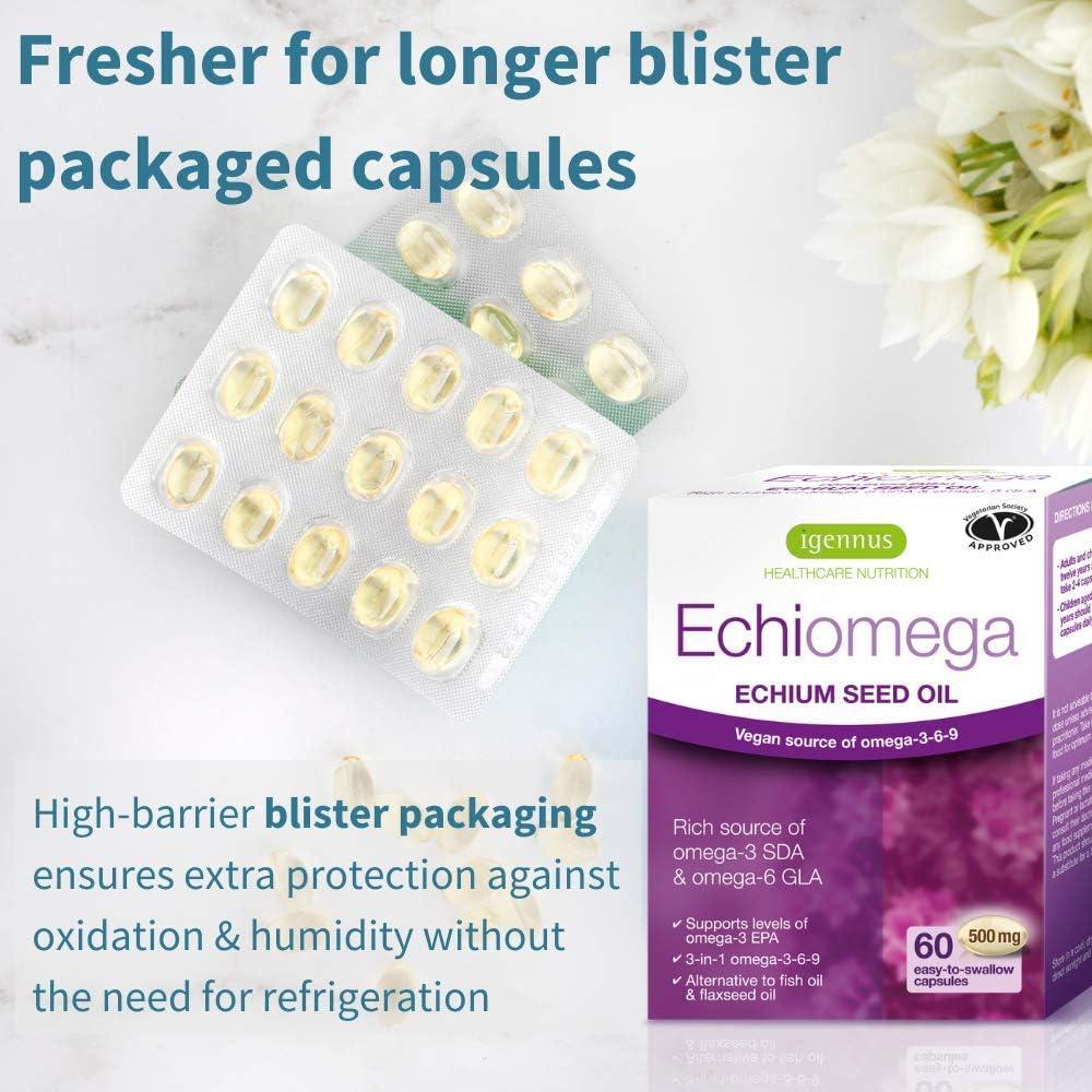 Echiomega Suplemento Vegano Omega 3 6 9 500 mg 60 Cápsulas