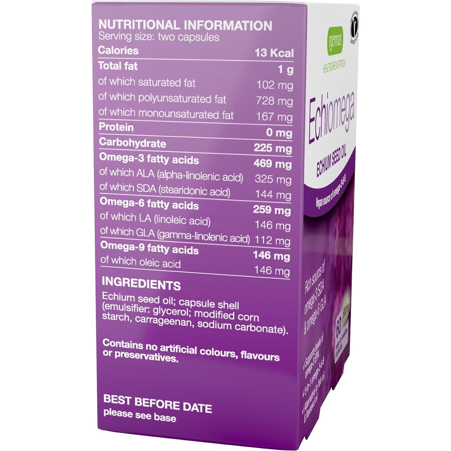 Echiomega Suplemento Vegano Omega 3 6 9 500 mg 60 Cápsulas