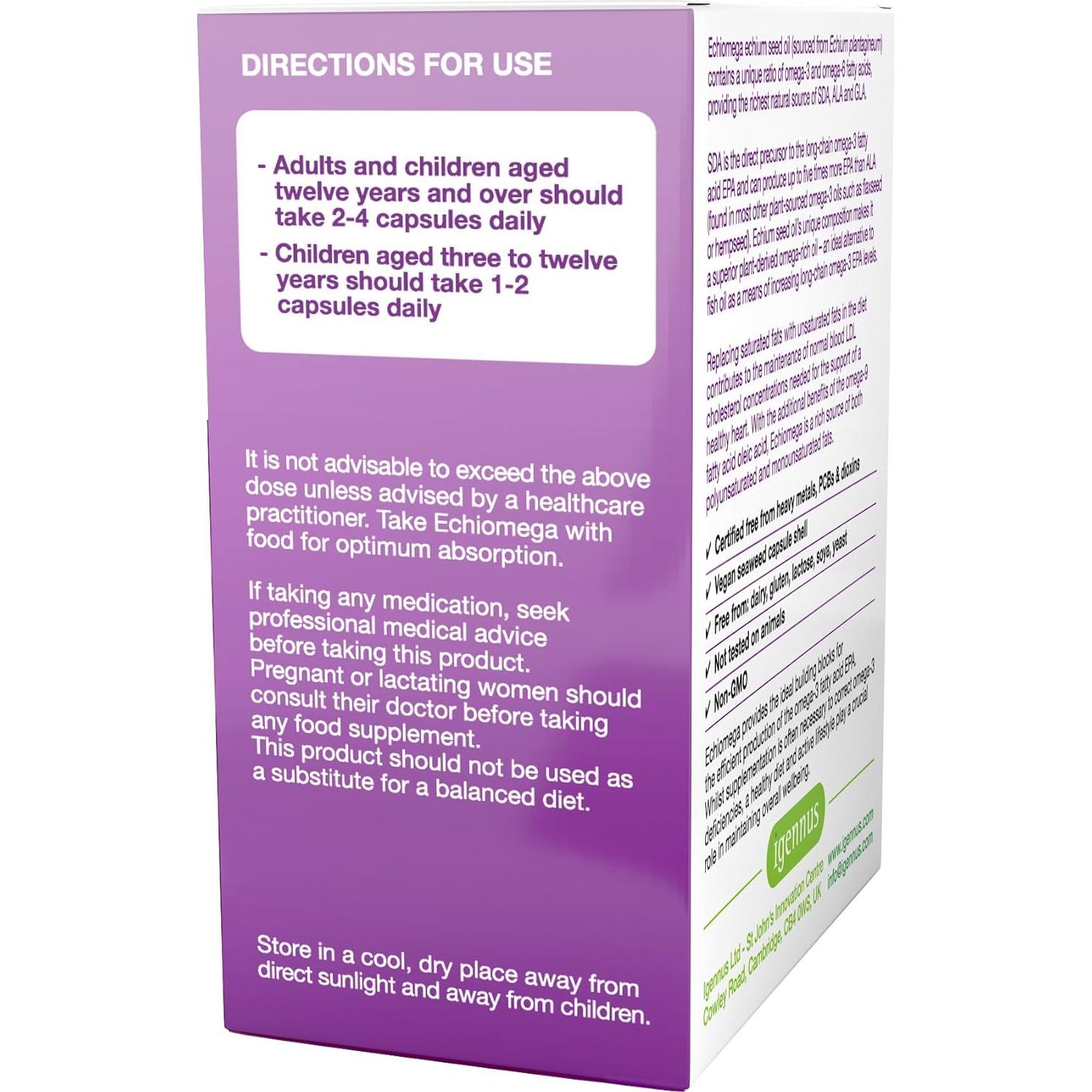 Echiomega Suplemento Vegano Omega 3 6 9 500 mg 60 Cápsulas