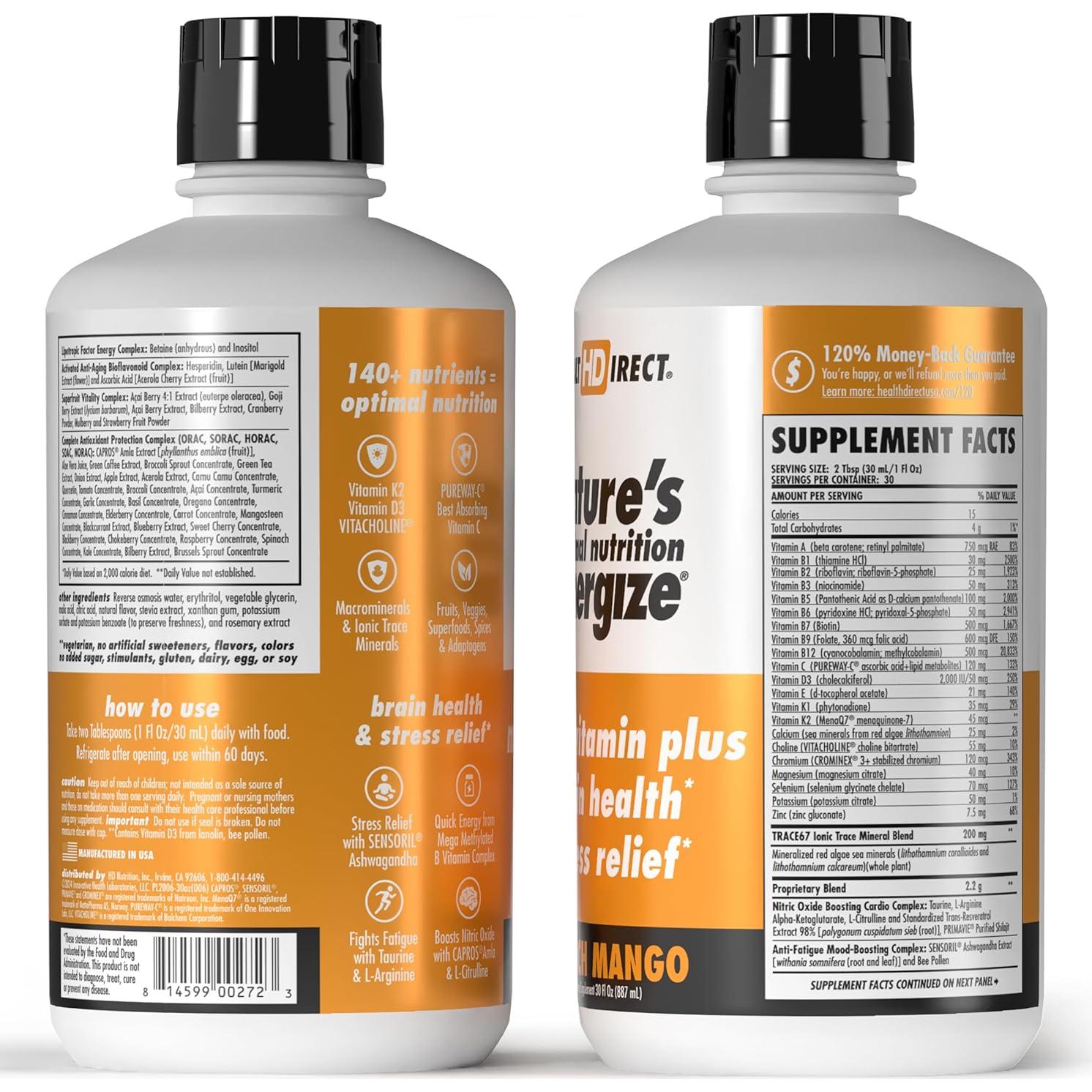 Multivitamina Líquida Salud Directa Energiza - 30 Porciones - Durazno Mango