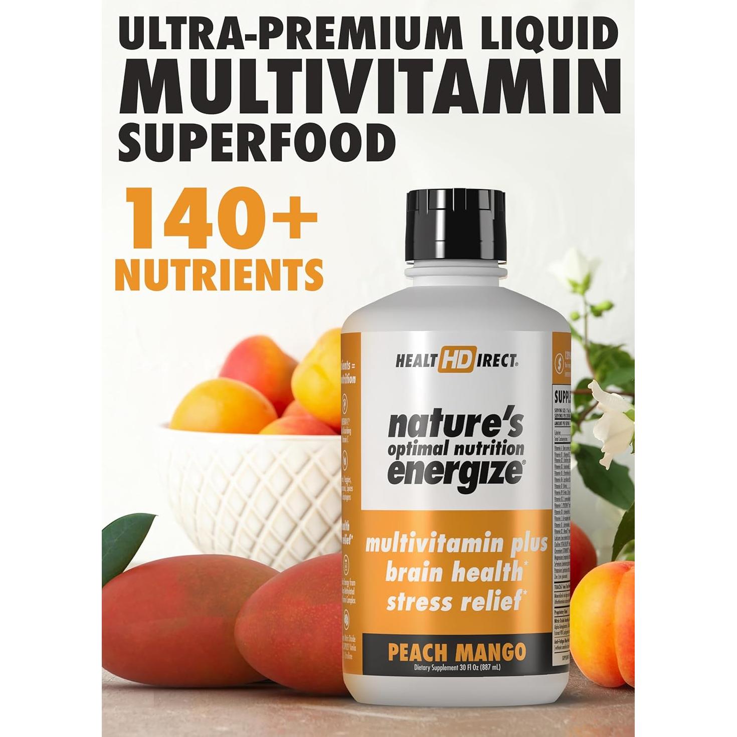 Multivitamina Líquida Salud Directa Energiza - 30 Porciones - Durazno Mango