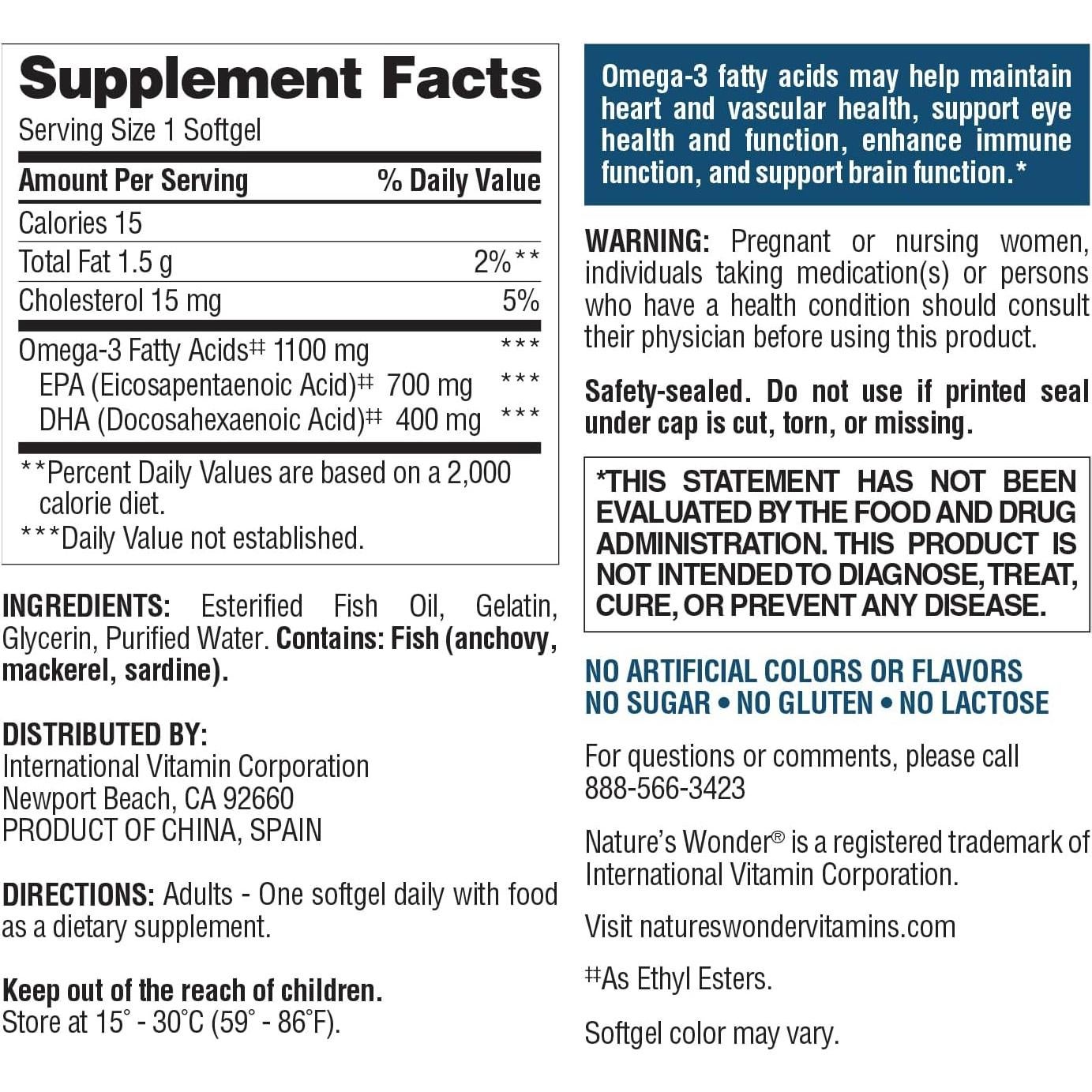 Aceite de Pescado Omega 3 Maravilla 1100mg 120 Cápsulas Blandas