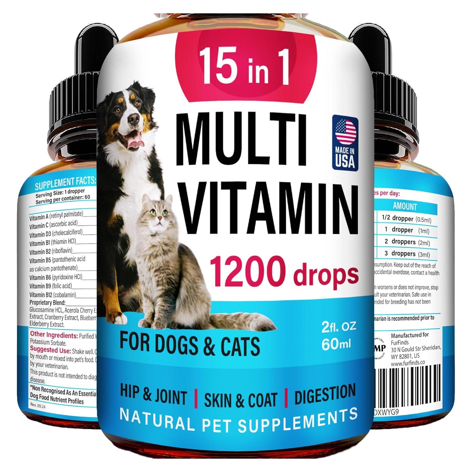 Multivitamina Líquida Premium FurFinds 15-en-1 para Perros y Gatos - 59.15 ml