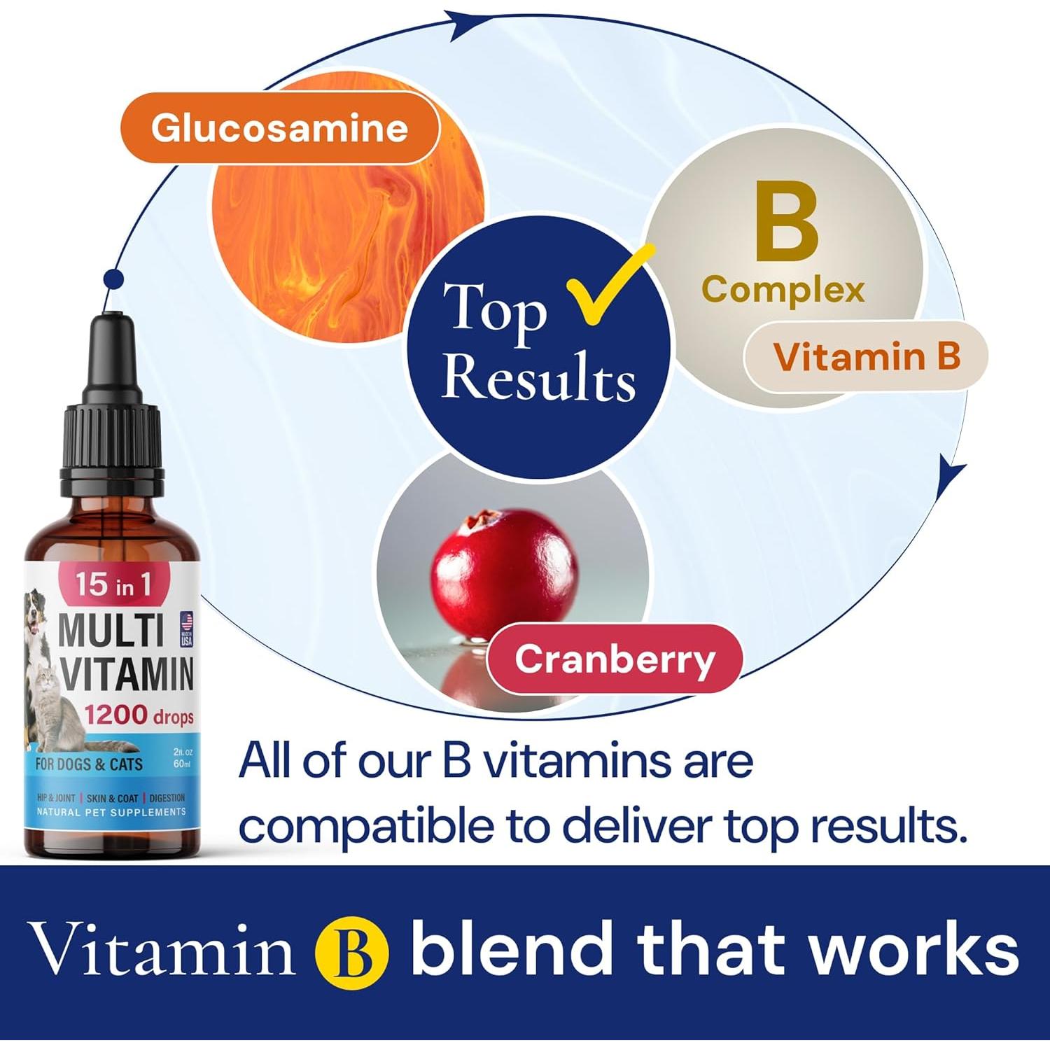 Multivitamina Líquida Premium FurFinds 15-en-1 para Perros y Gatos - 59.15 ml