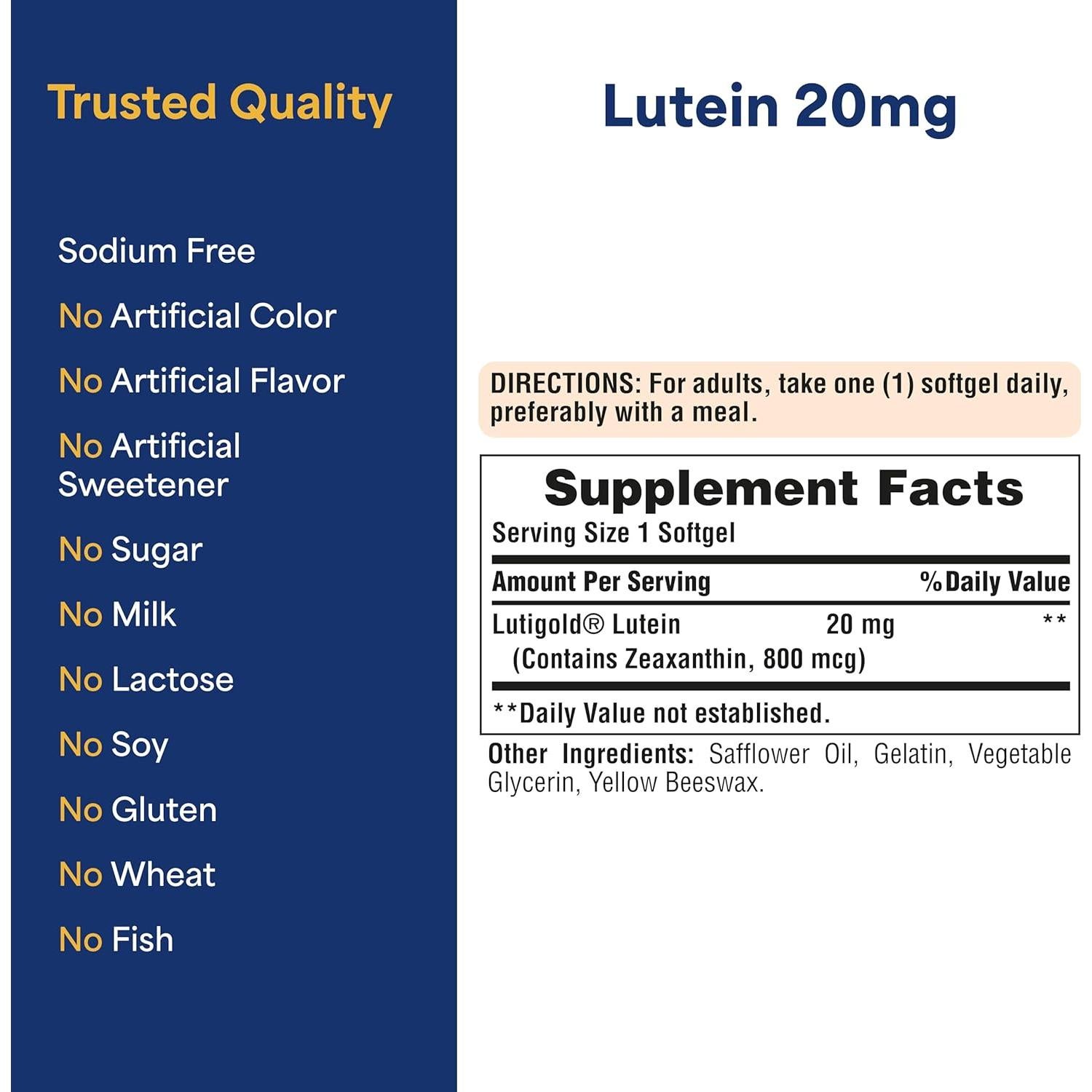 Suplemento Lutigold Luteína Puritan's Pride 20mg 120 Softgels
