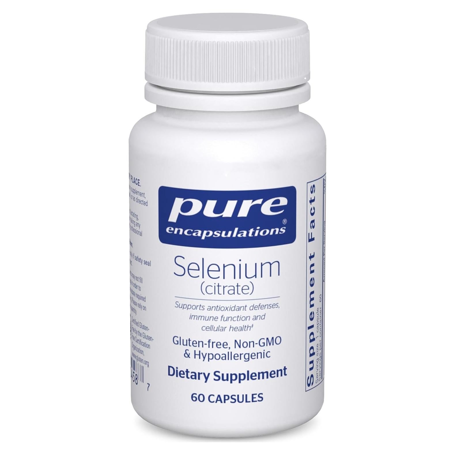 Suplemento de Selenio Citrato Pure Encapsulations 60 Cápsulas