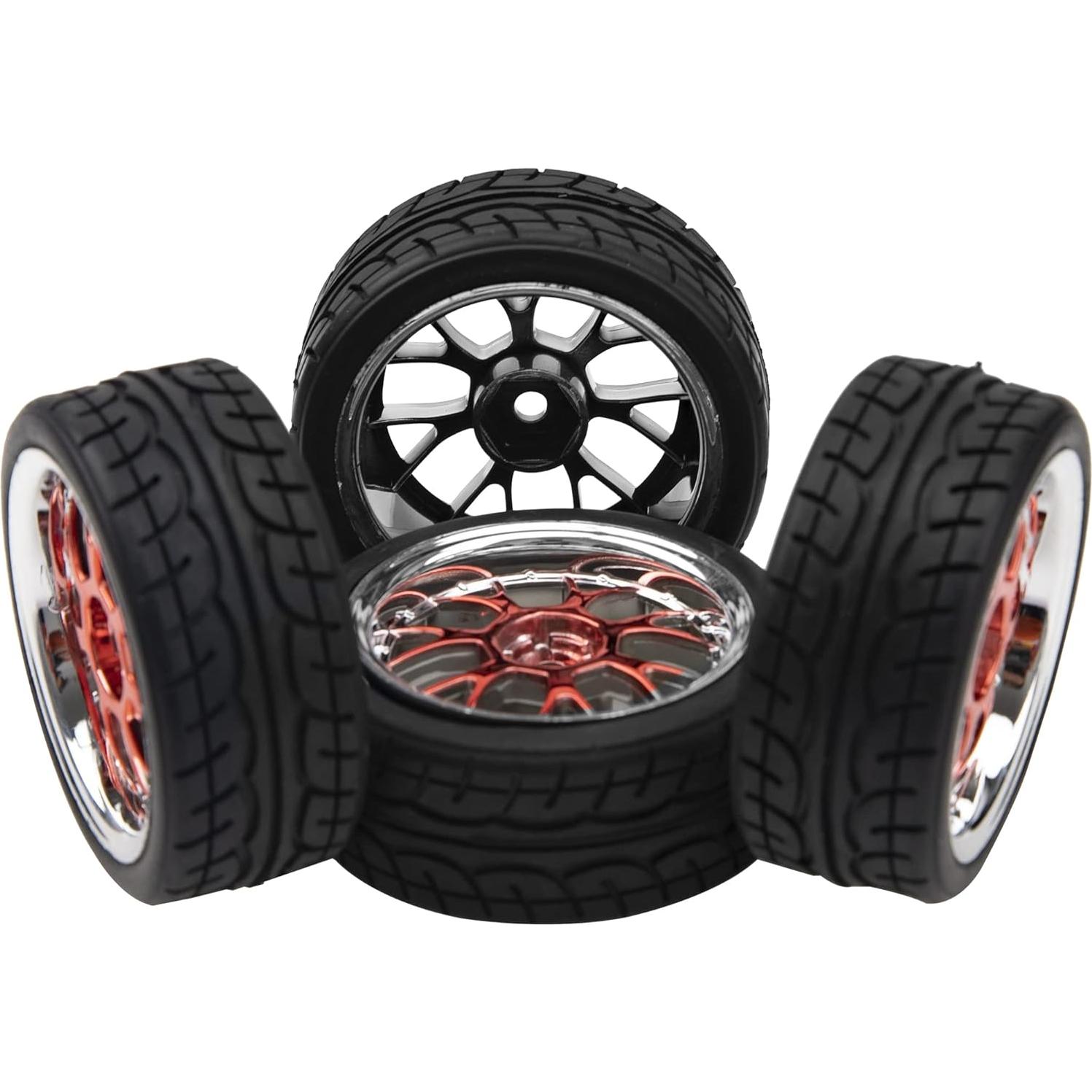 Set de 4 Ruedas Plásticas y Neumáticos Goma HIRCQOO 1/10