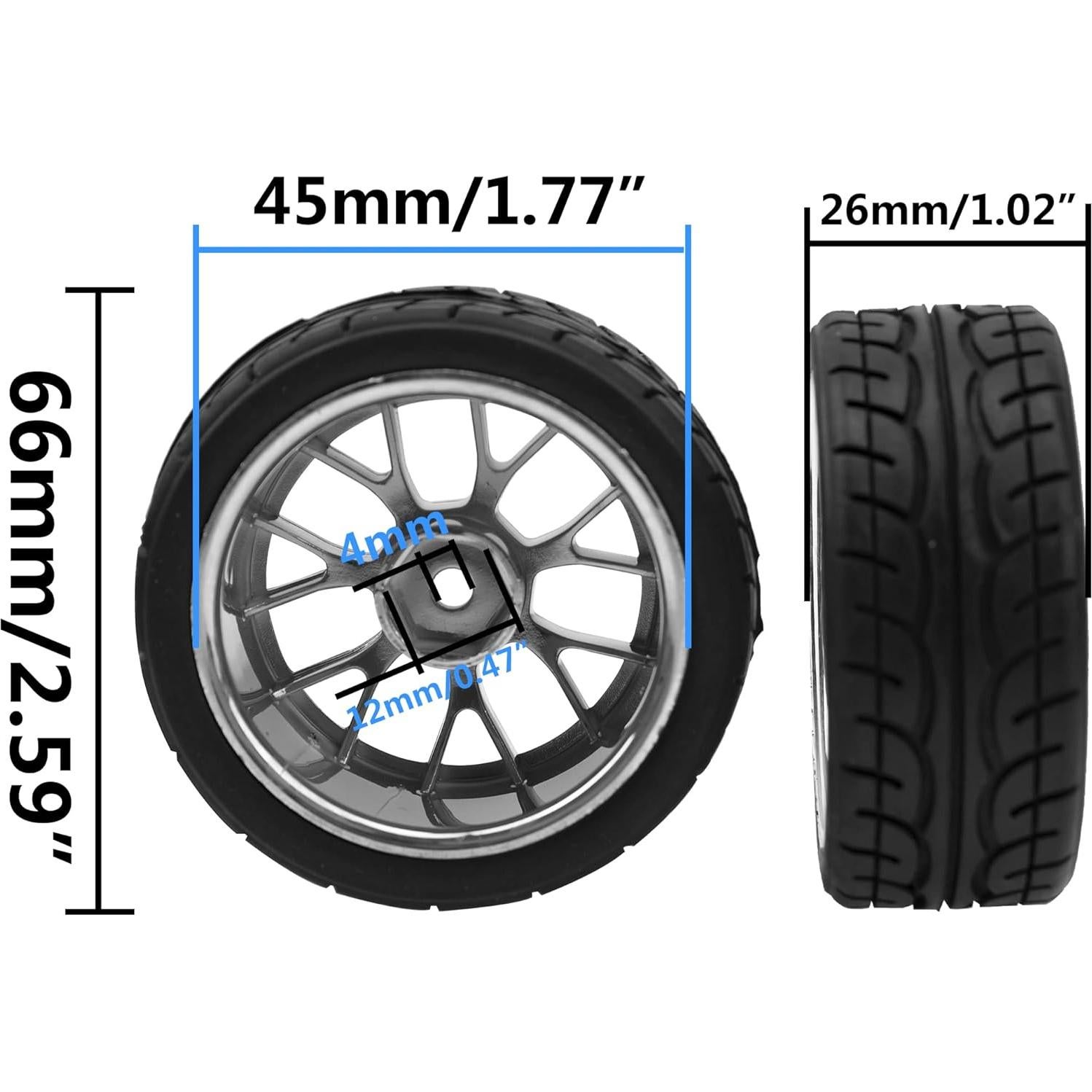 Set de 4 Ruedas Plásticas y Neumáticos Goma HIRCQOO 1/10