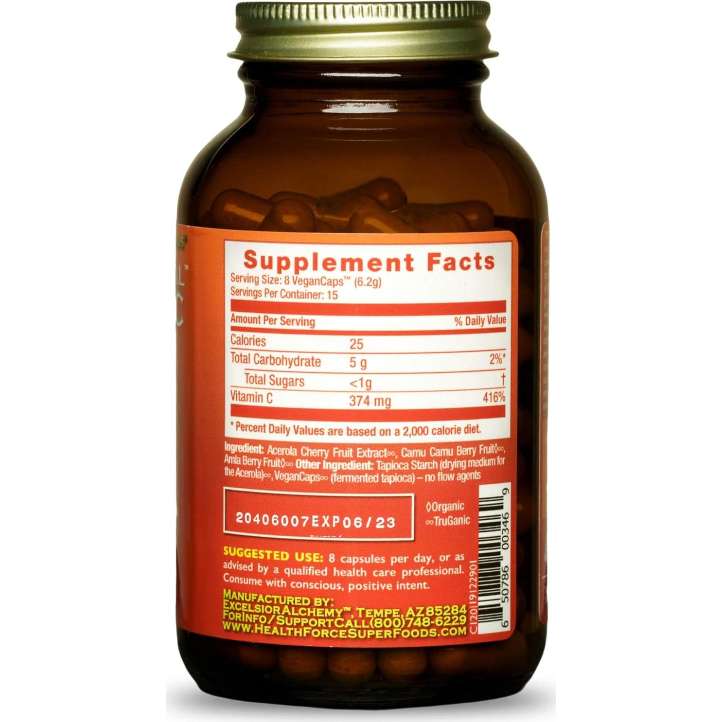 Vitamina C Natural Healthforce Superfoods - 120 Cápsulas Veganas