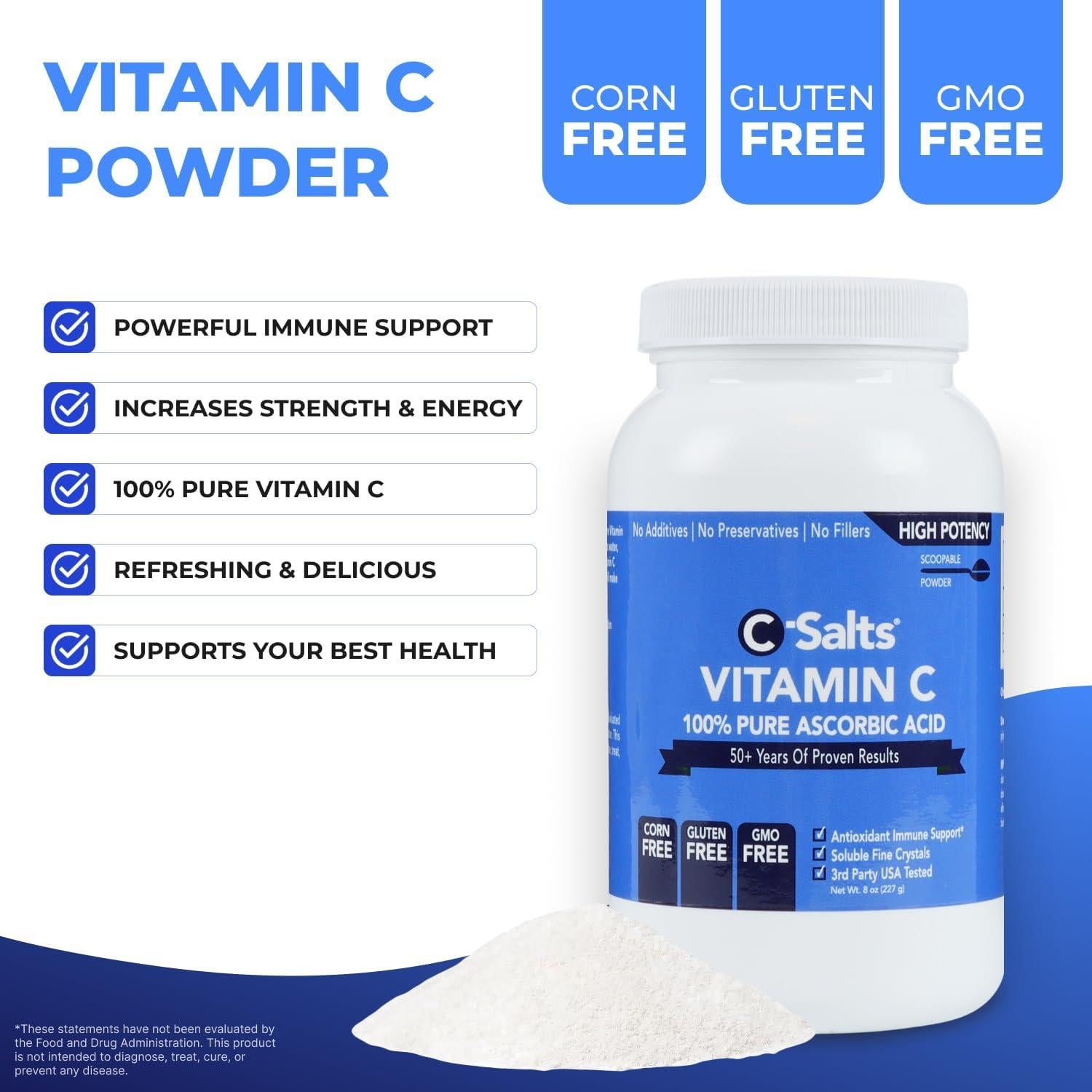 C-Salts Polvo de Vitamina C Pura 226.8g - Sin Azúcar