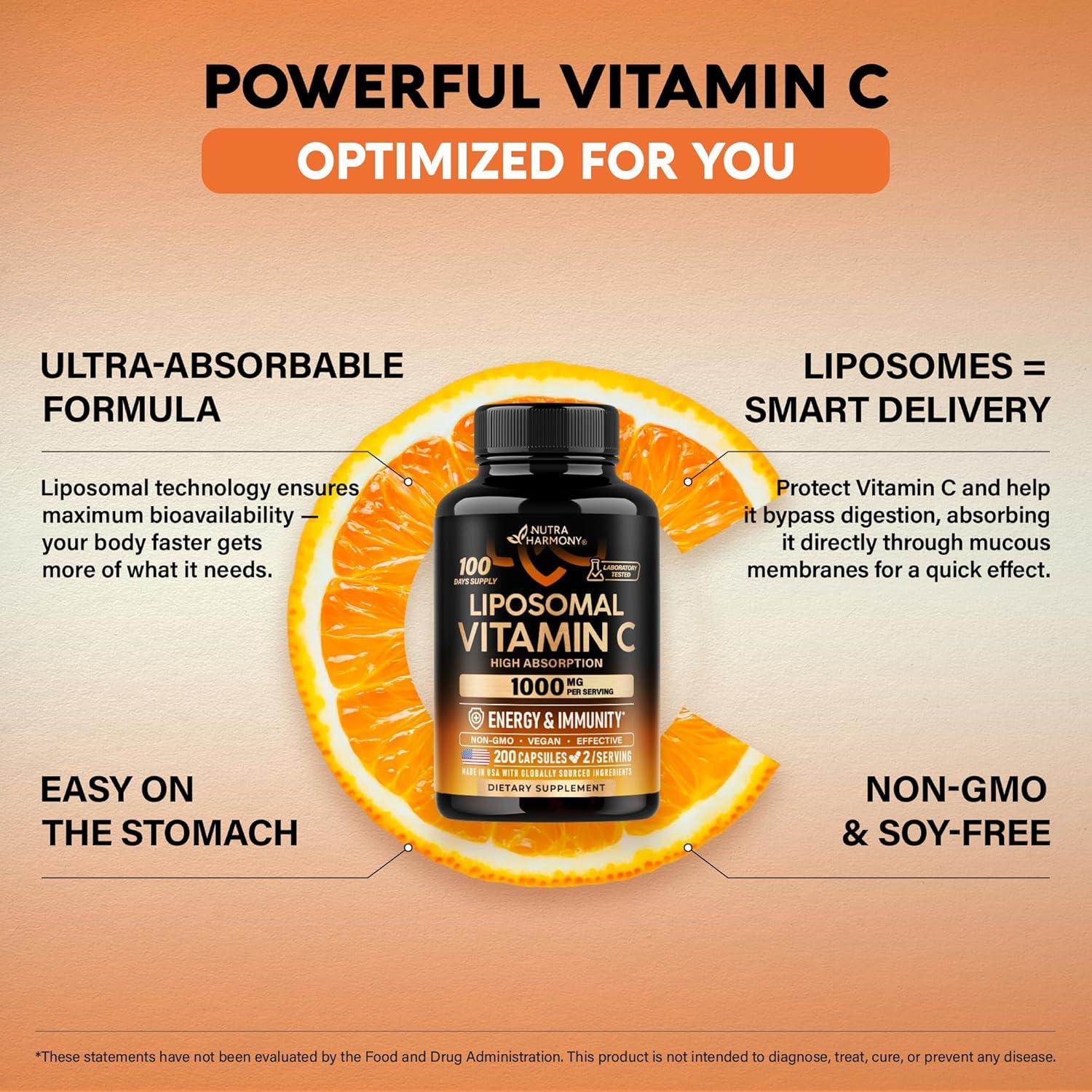 Vitamina C Liposomal 1000mg Nutra Harmony - 200 Cápsulas