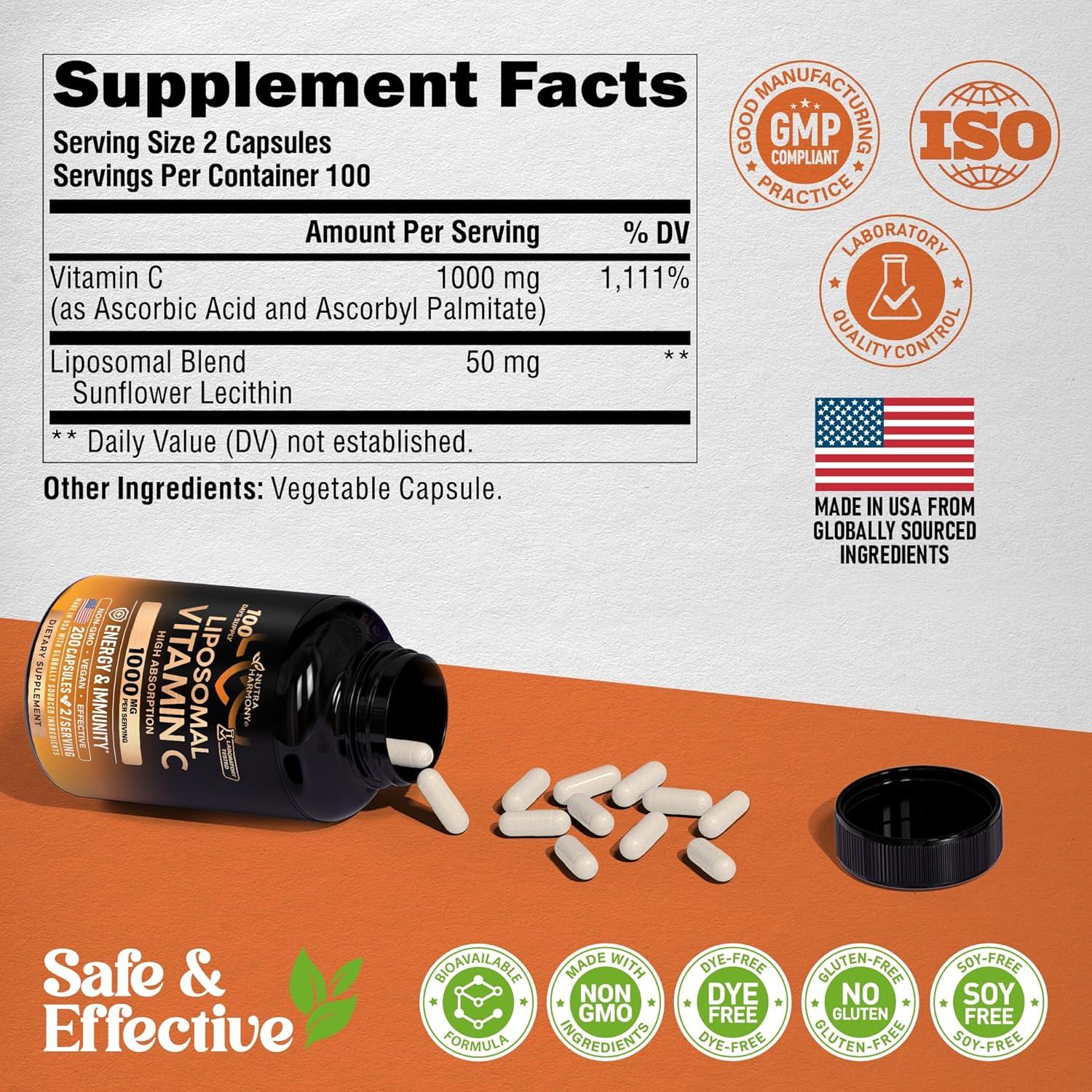 Vitamina C Liposomal 1000mg Nutra Harmony - 200 Cápsulas