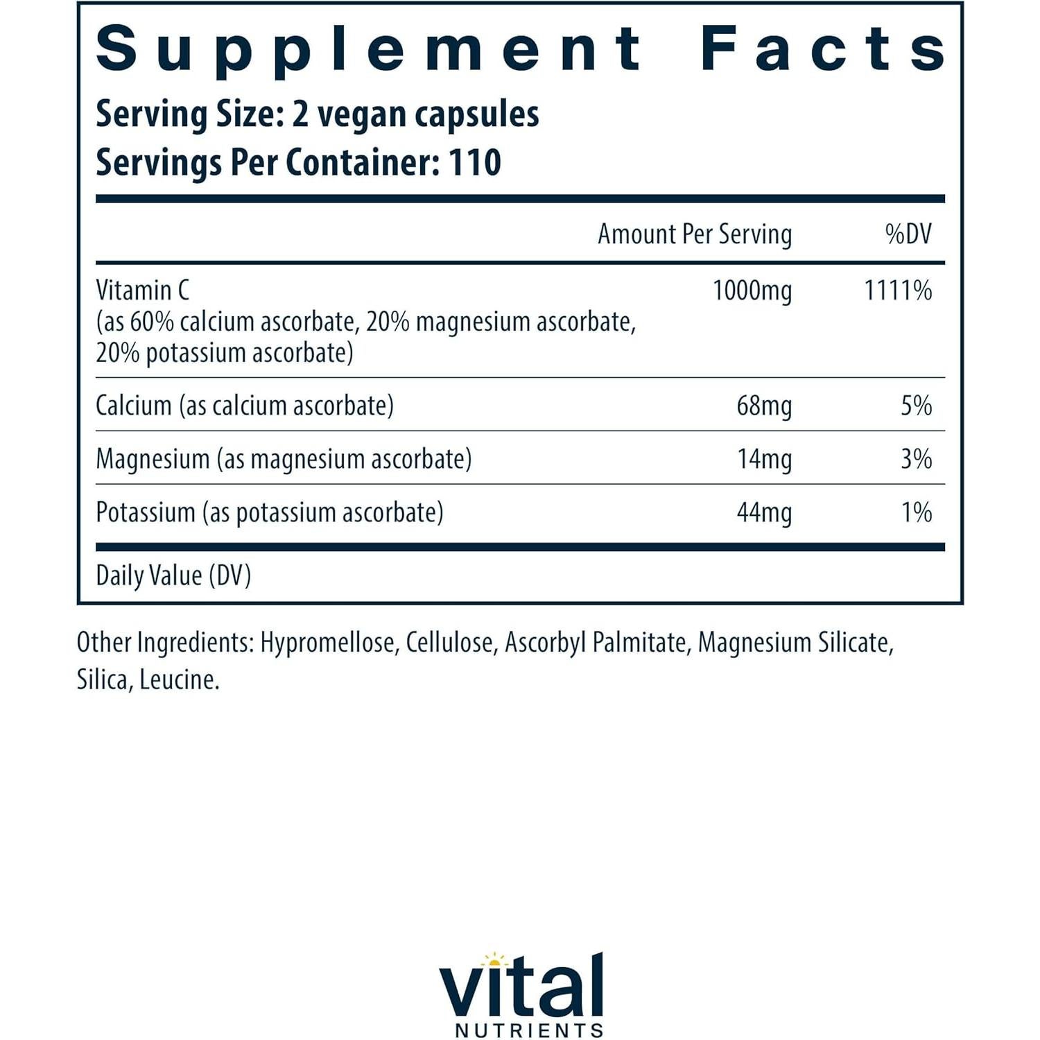 Vitamina C Suave Vegana Nutrientes Vitales 500mg 220 Cápsulas