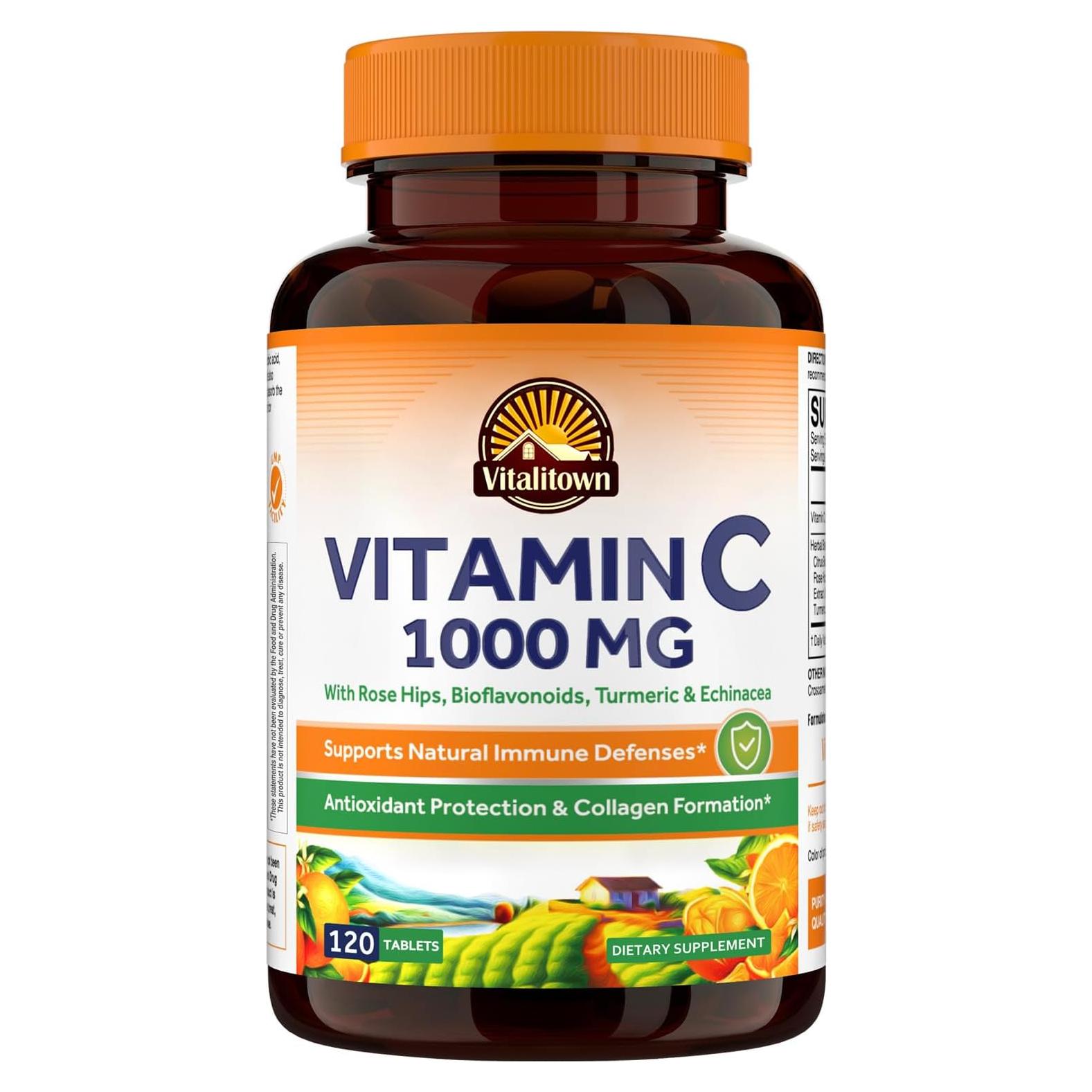 Complejo de Vitamina C Vitalitown 1000mg con Rosa Mosqueta y Cúrcuma - 120 Tabletas