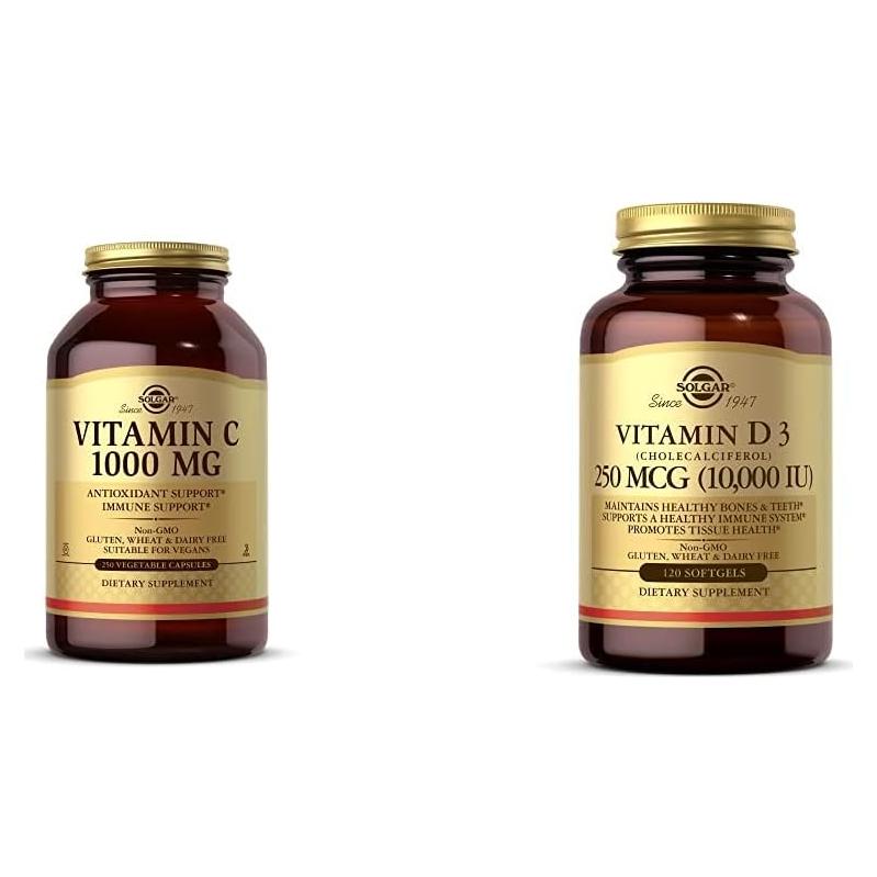 Solgar Vitamina C 1000 mg 250 Cápsulas Vegetales + D3 250 mcg 120 Gelatinas Blandas