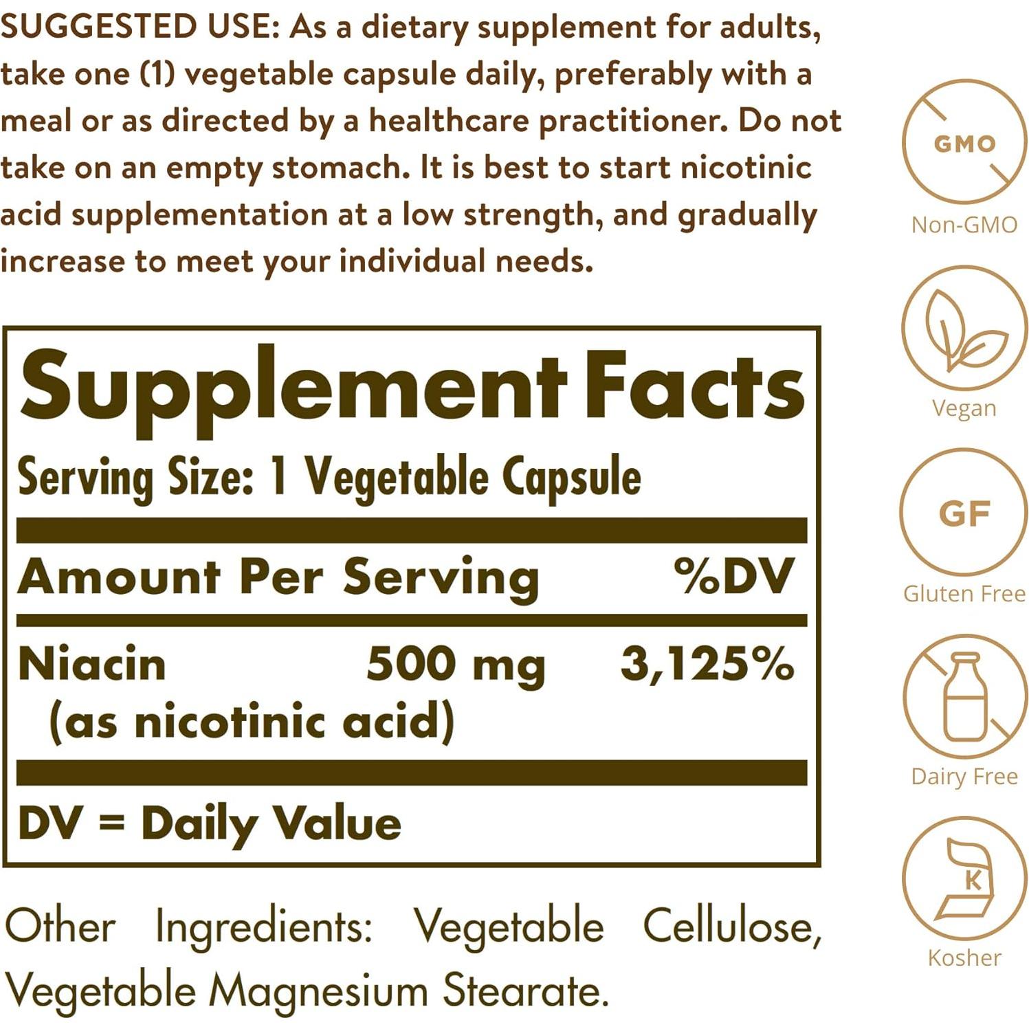 Solgar Niacina 500 mg - 250 Cápsulas Vegetales - Vegano
