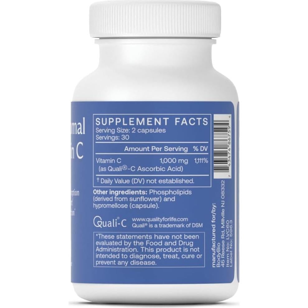 BodyBio Vitamina C Liposomal 60 Cápsulas - Antioxidante y Soporte Inmunológico