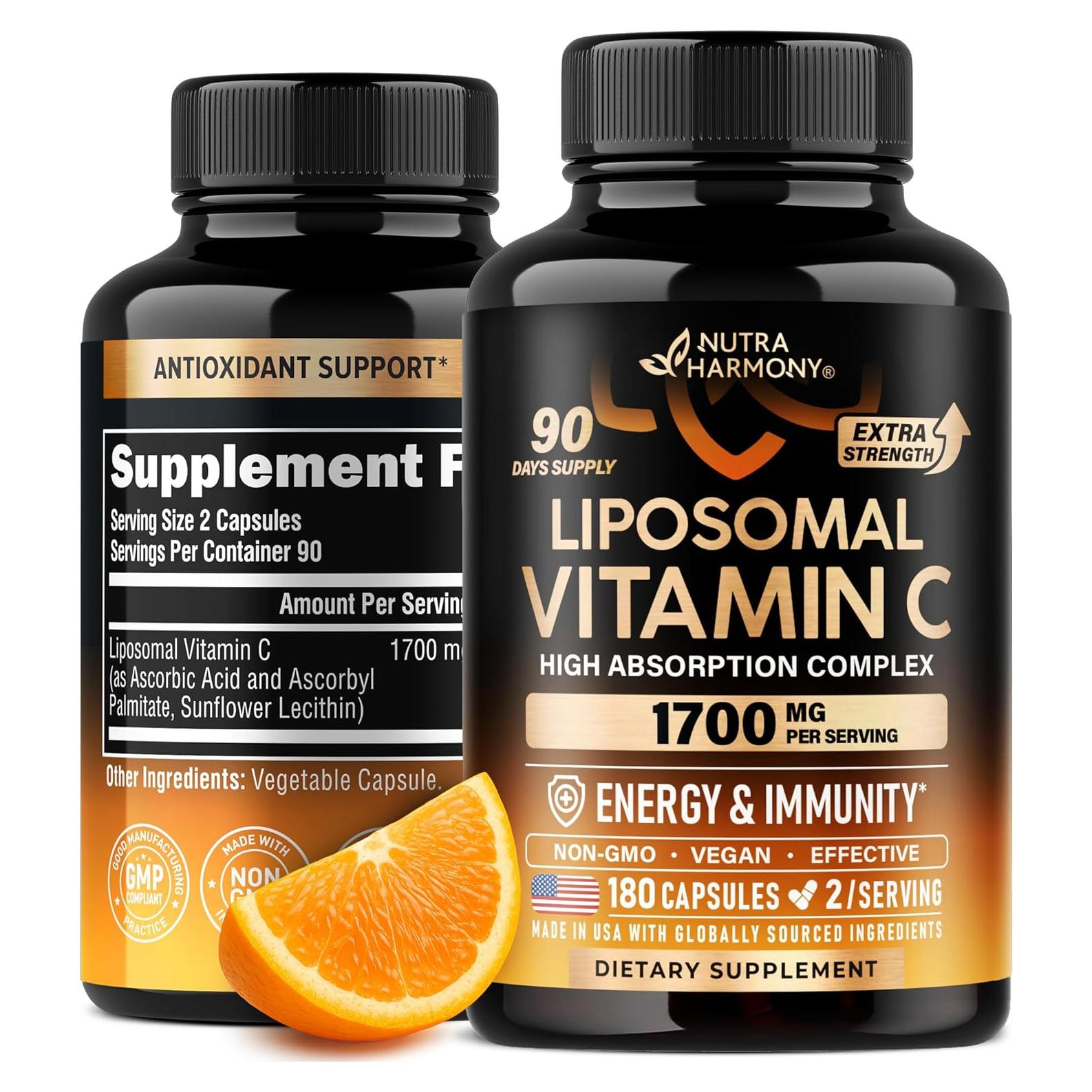 Vitamina C Liposomal 1700 mg Nutra Harmony - Antioxidante y Energía - 180 Cápsulas